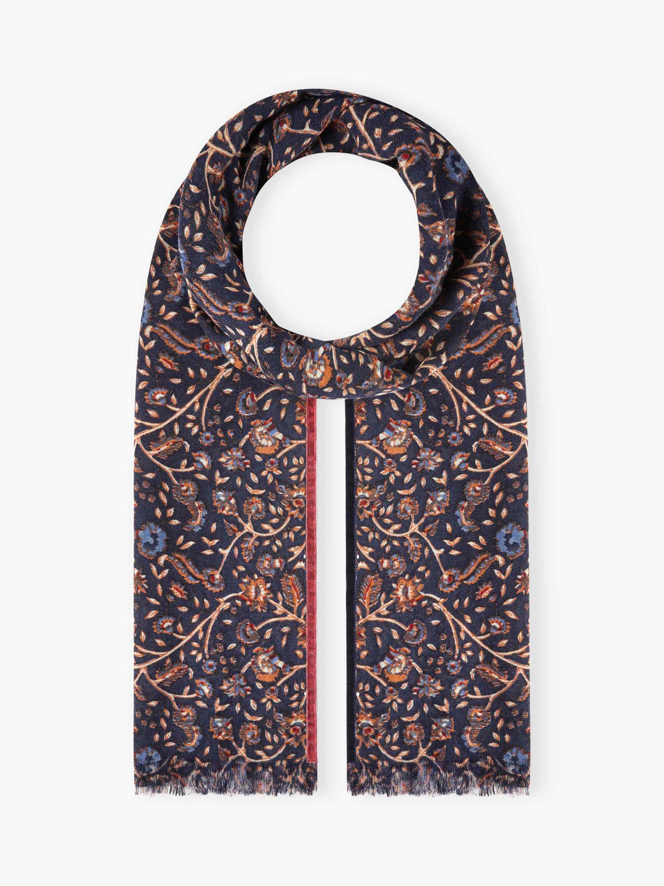 Brora Velvet Trim Wool Stole, Navy, One Size