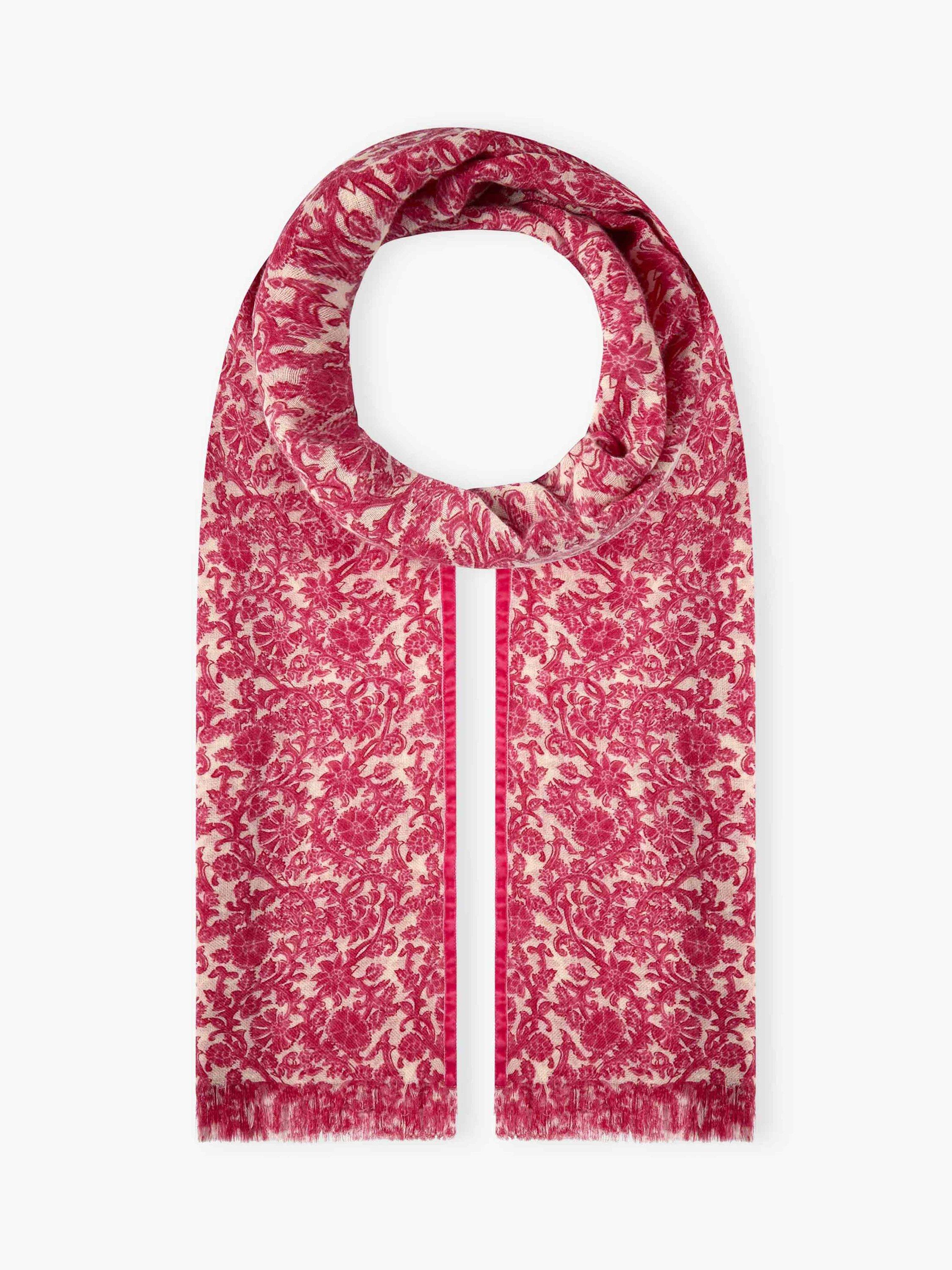 Brora Velvet Trim Wool Stole, Geranium, One Size