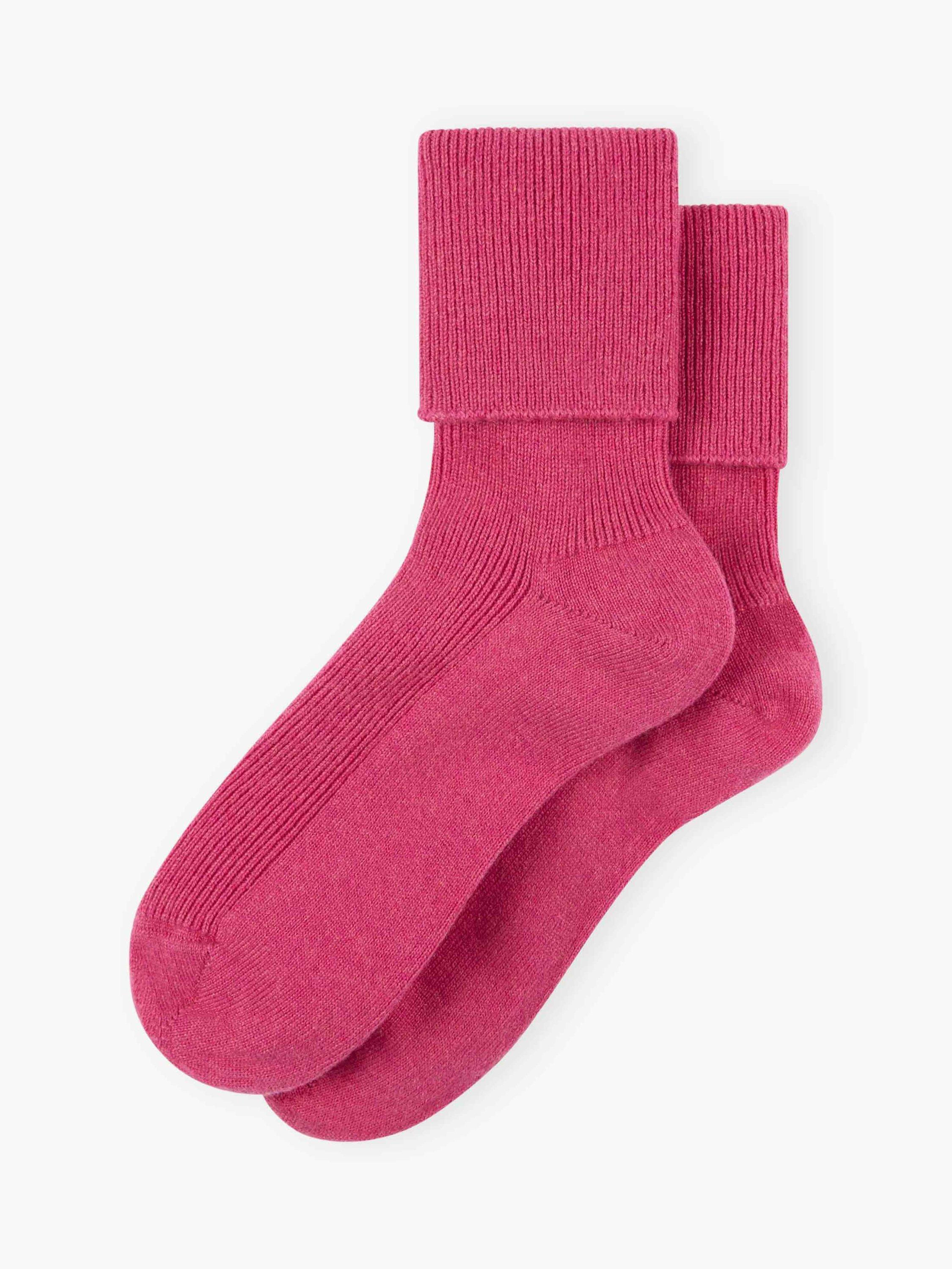 Brora Ribbed Cashmere Rich Socks, Geranium