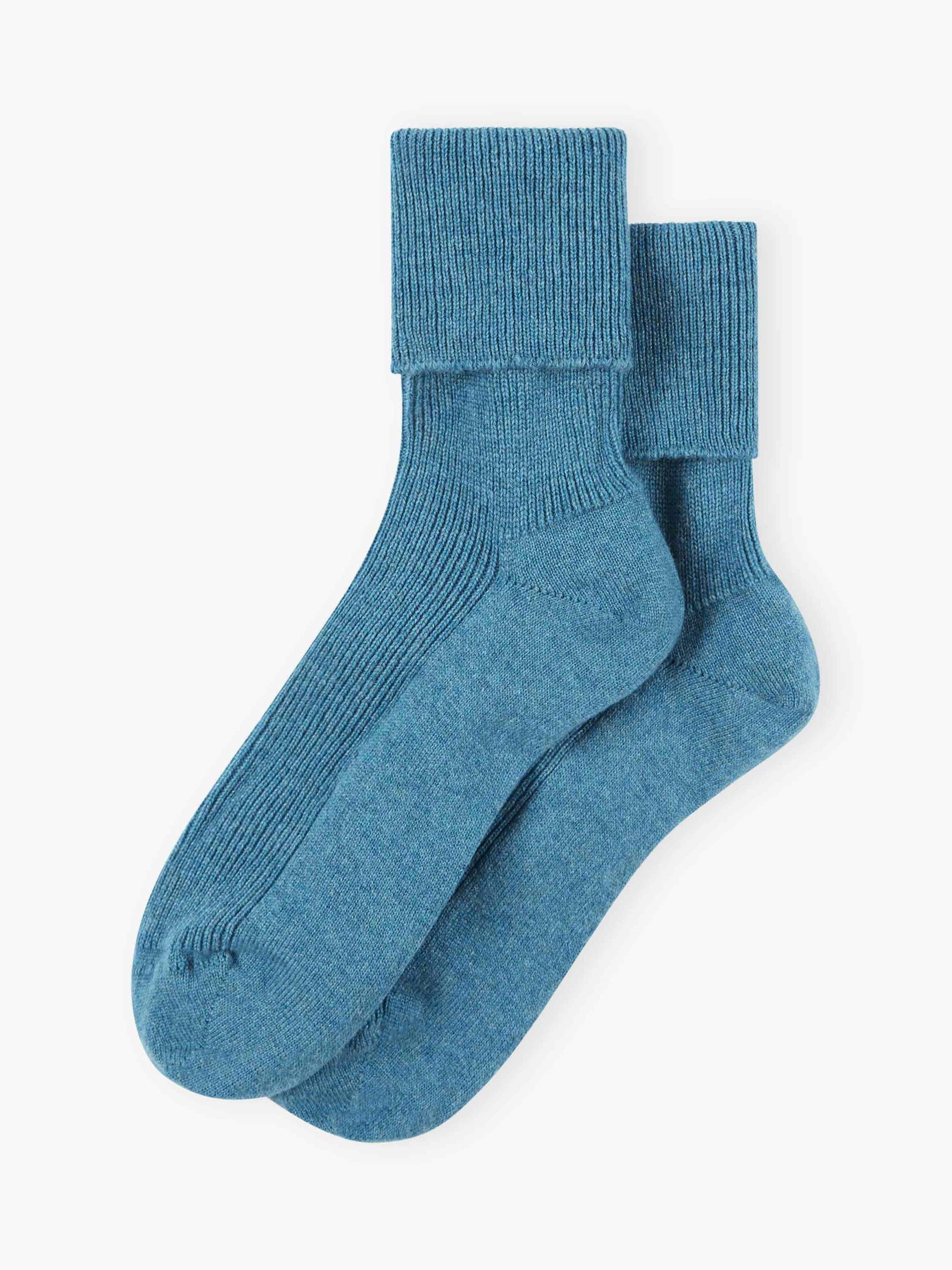 Brora Ribbed Cashmere Rich Socks, Kingfisher
