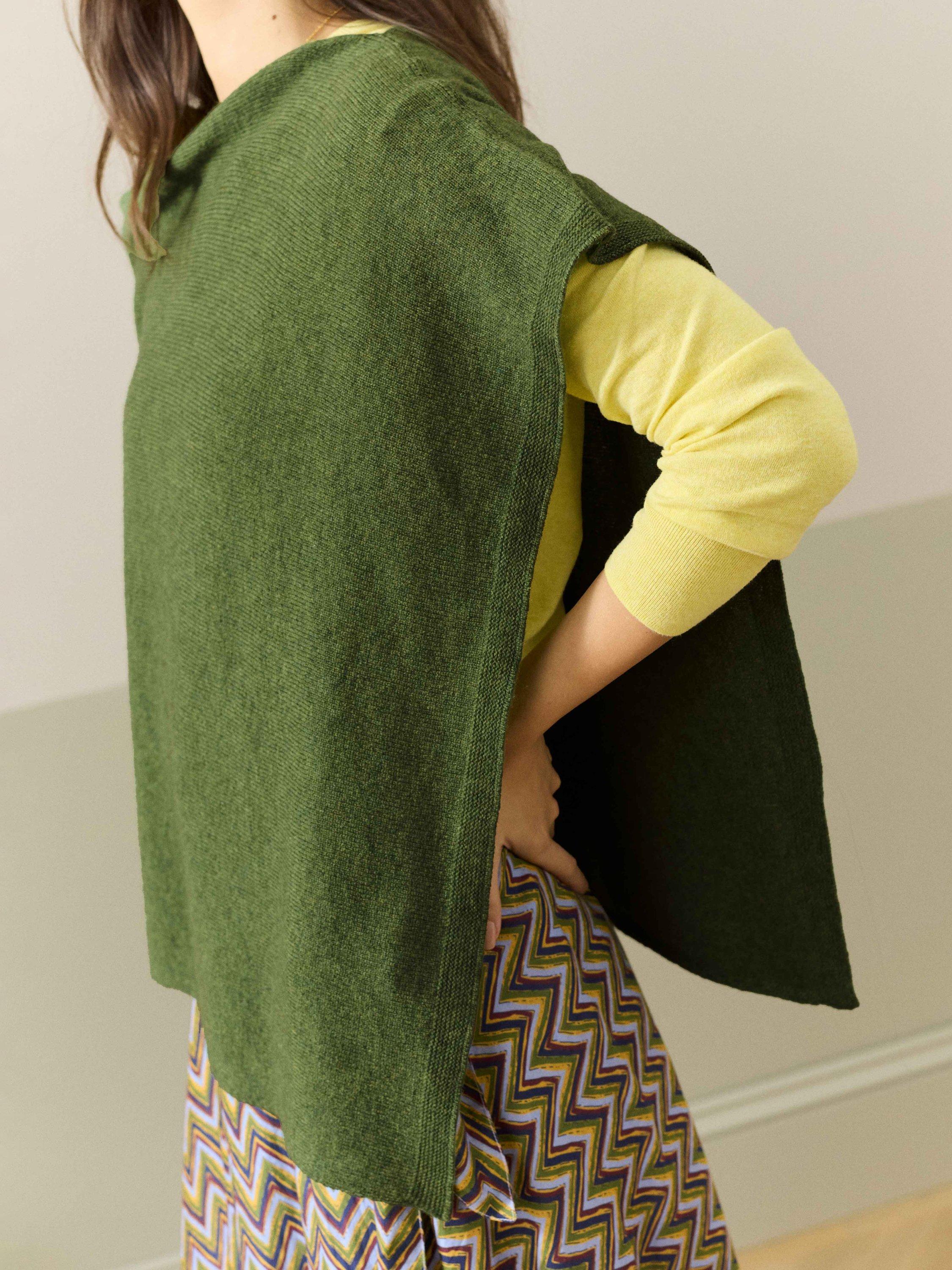 Product image 4 of 5, which shows Brora Gauzy Pure Cashmere Poncho, Tarragon, One Size