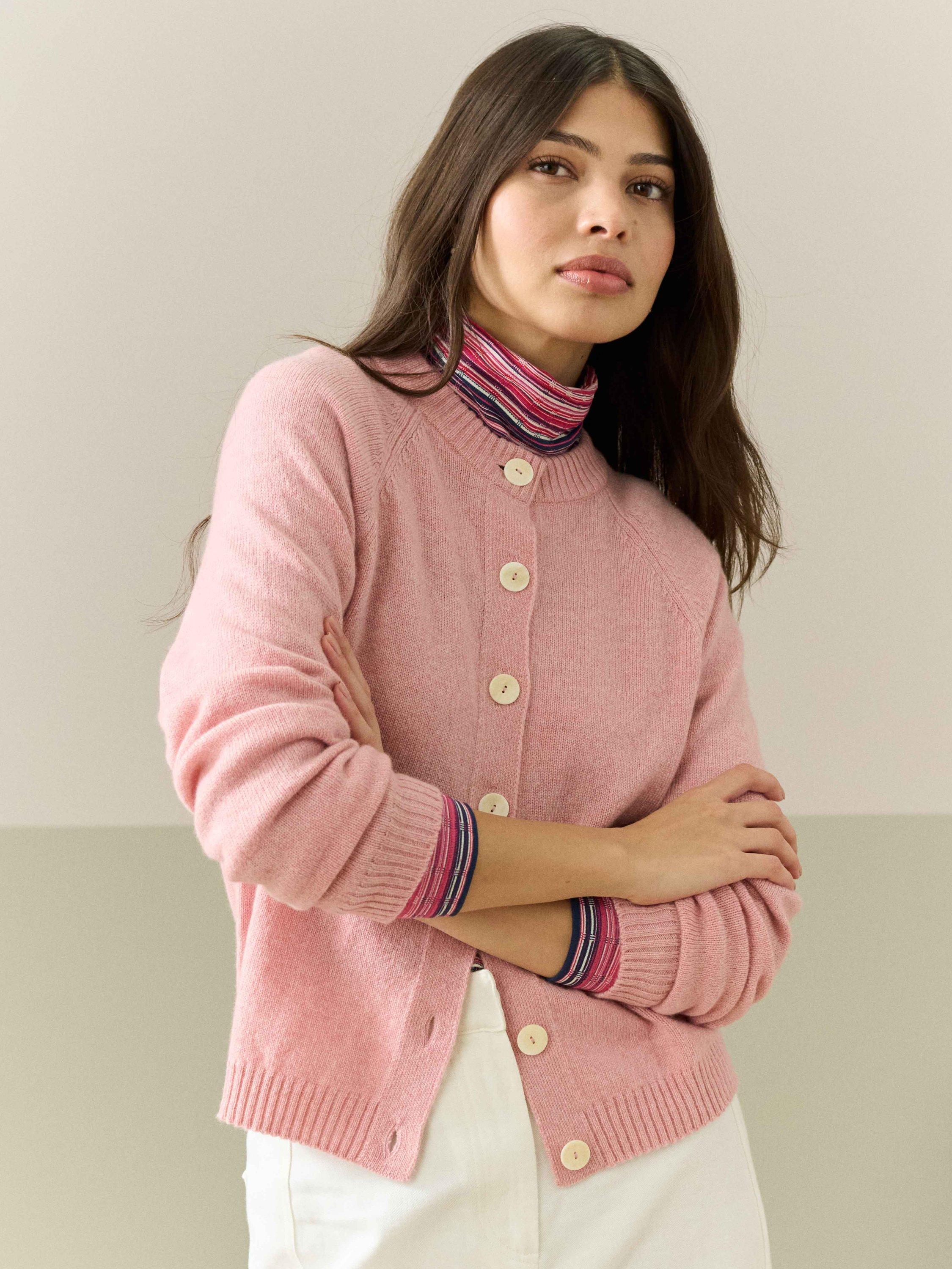 Product image 1 of 5, which shows Brora Raglan Sleeve Pure Cashmere Cardigan, Shell, 8