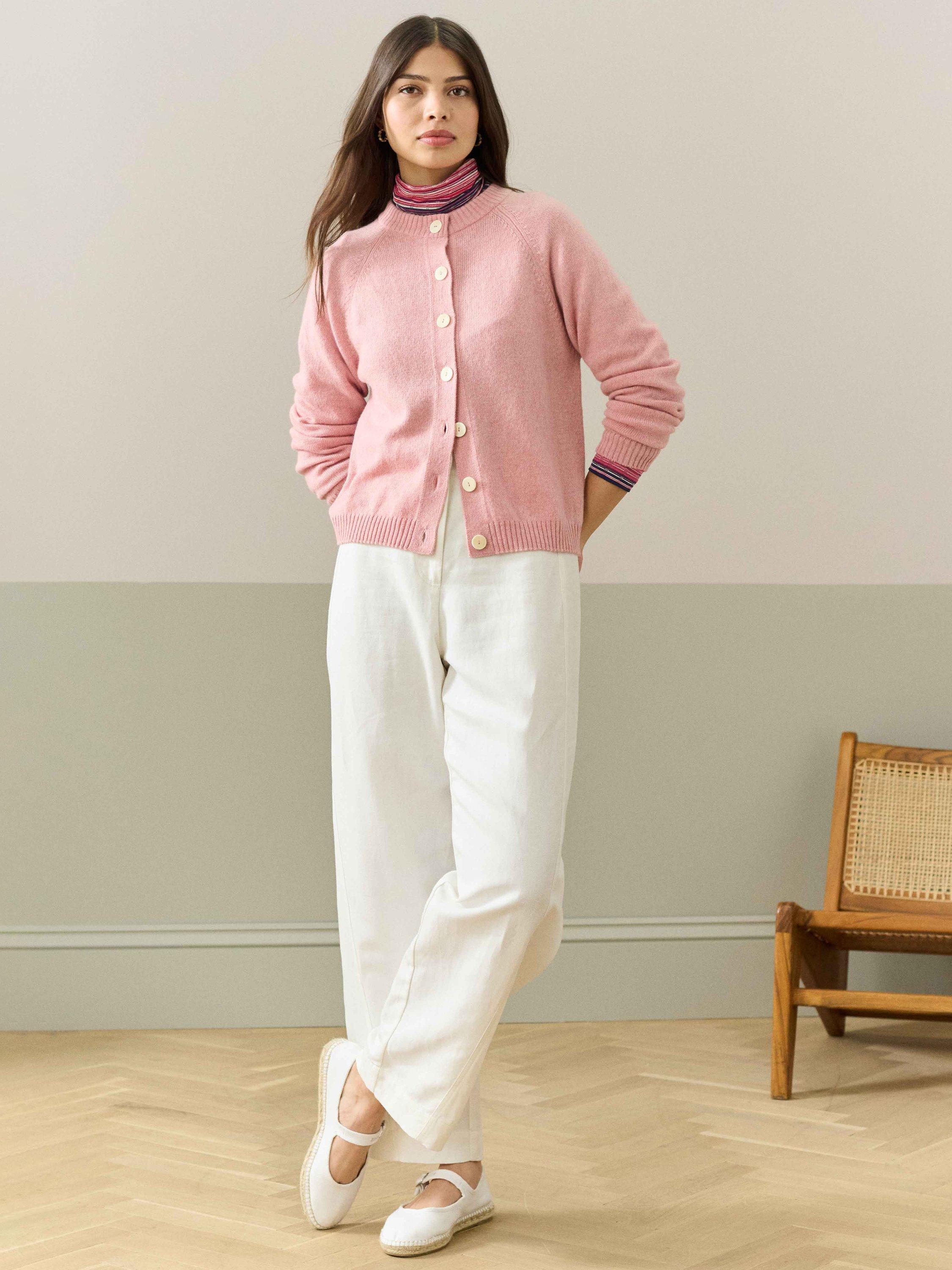 Product image 2 of 5, which shows Brora Raglan Sleeve Pure Cashmere Cardigan, Shell, 8