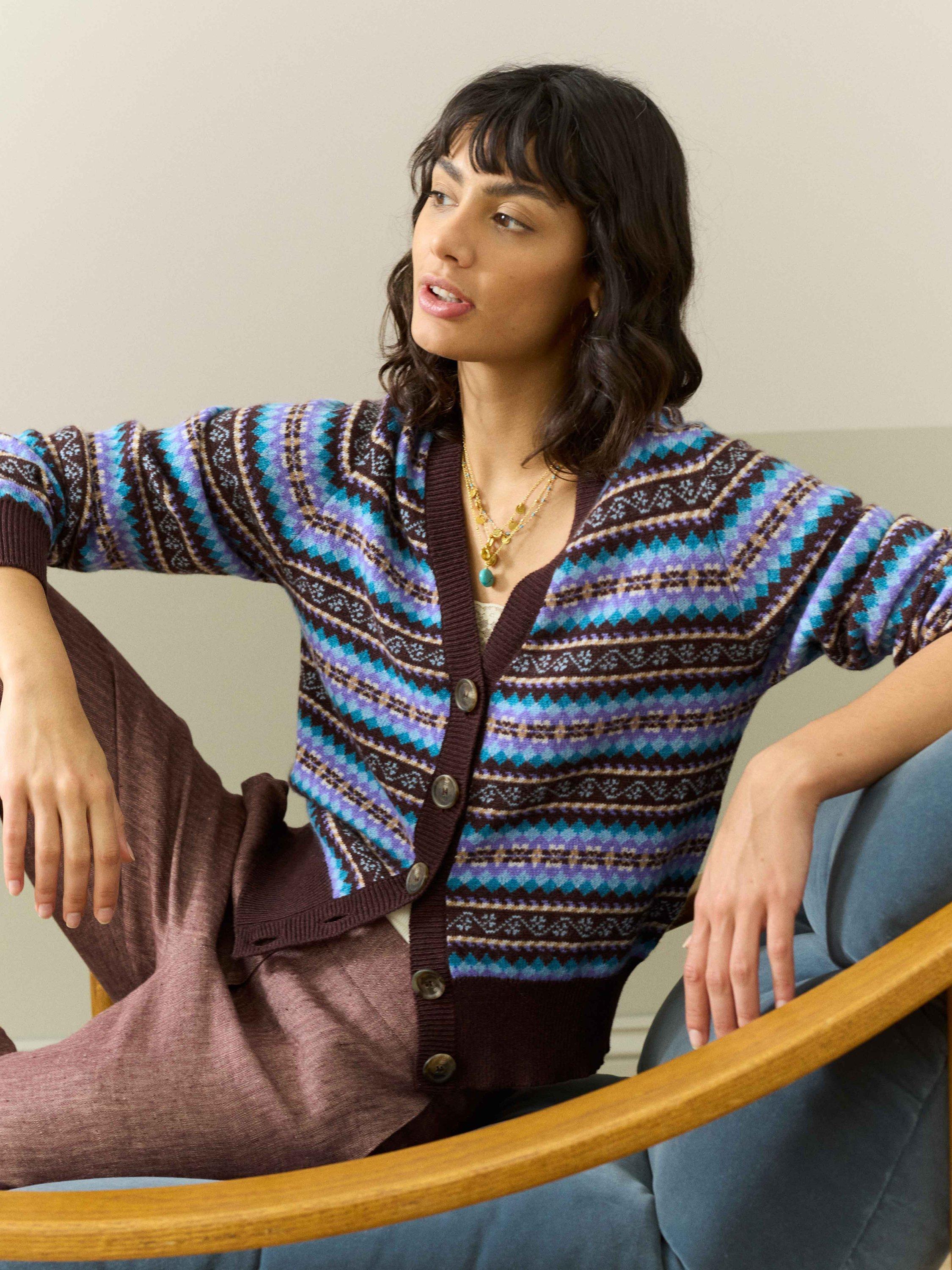 Brora Fair Isle Pure Cashmere V-Neck Cardigan, Malt