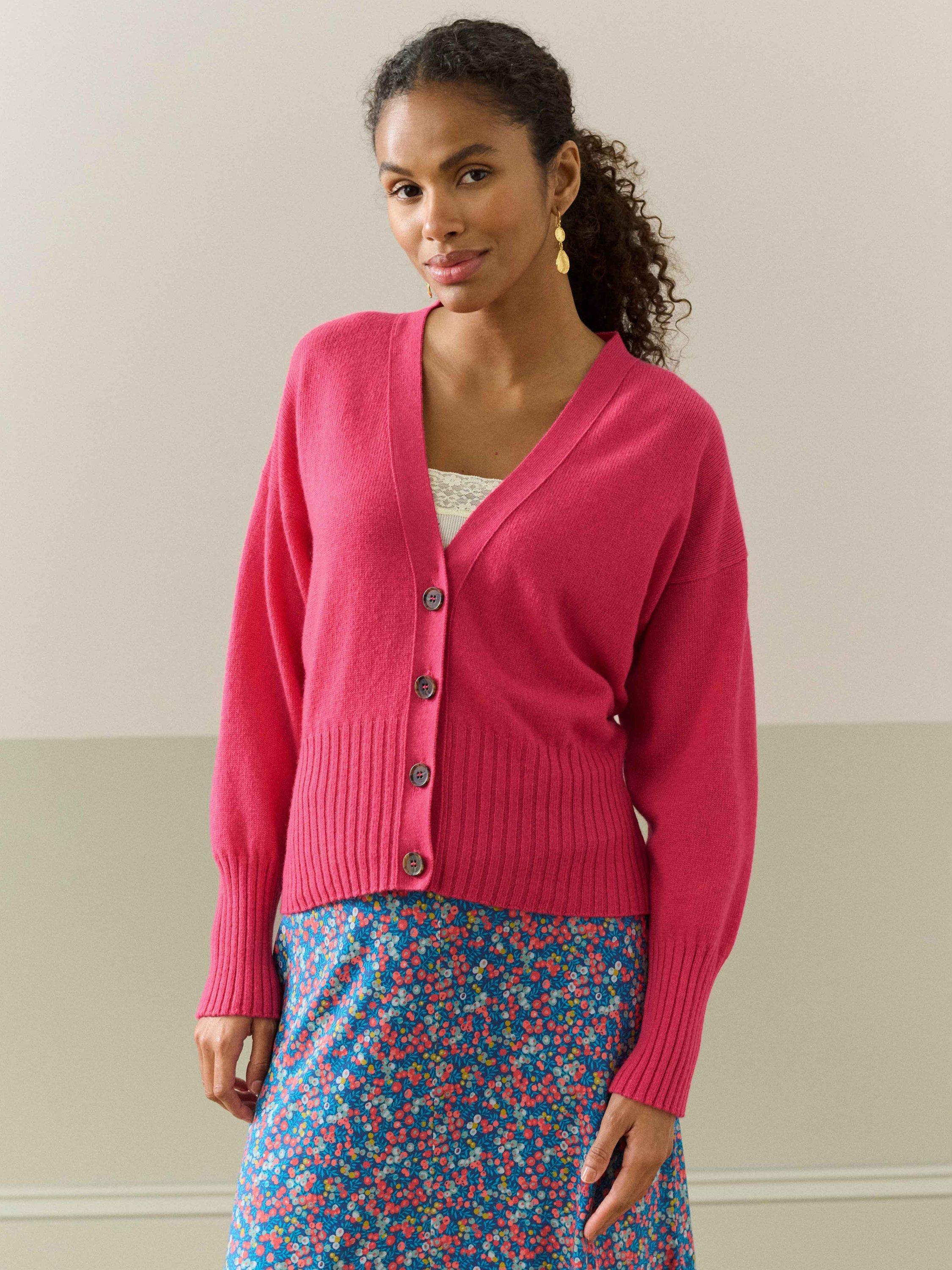 Brora Cashmere V-Neck Cardigan, Geranium