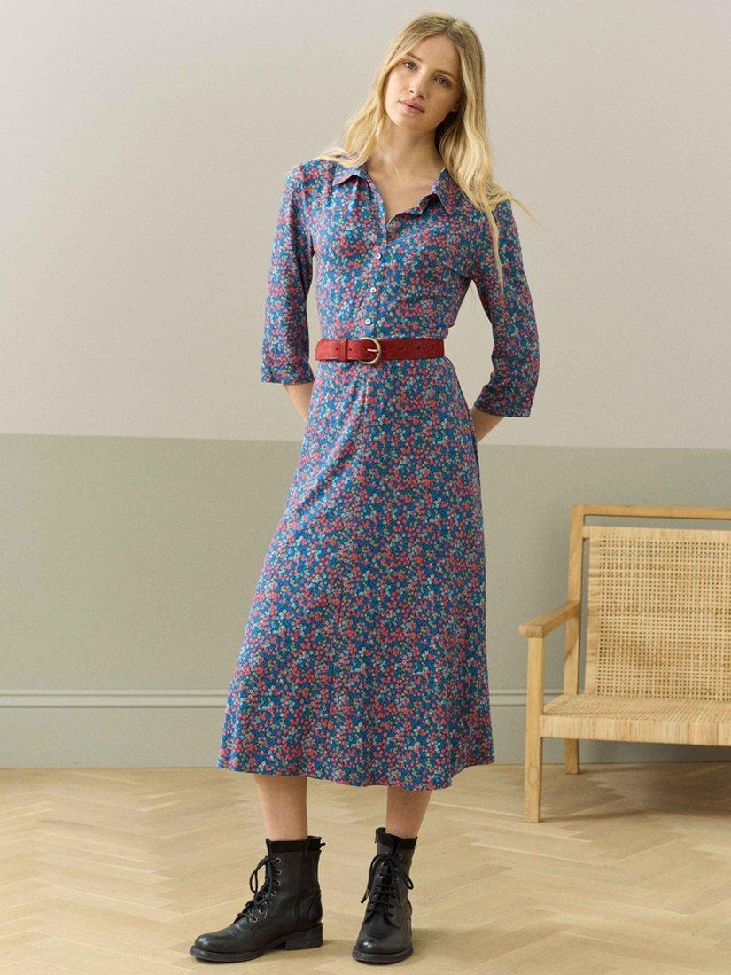 Product image 1 of 5, which shows Brora Liberty Jersey Shirt Dress, Cobalt/Multi, 6