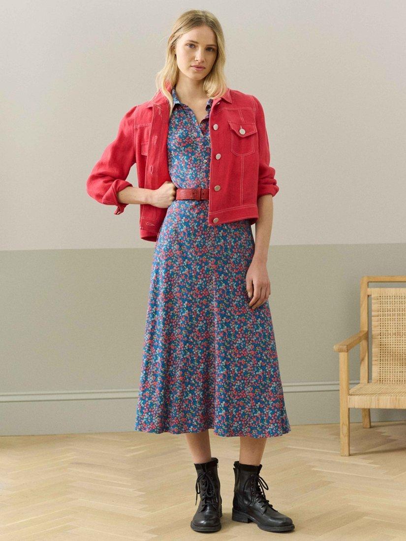 Product image 2 of 5, which shows Brora Liberty Jersey Shirt Dress, Cobalt/Multi, 6