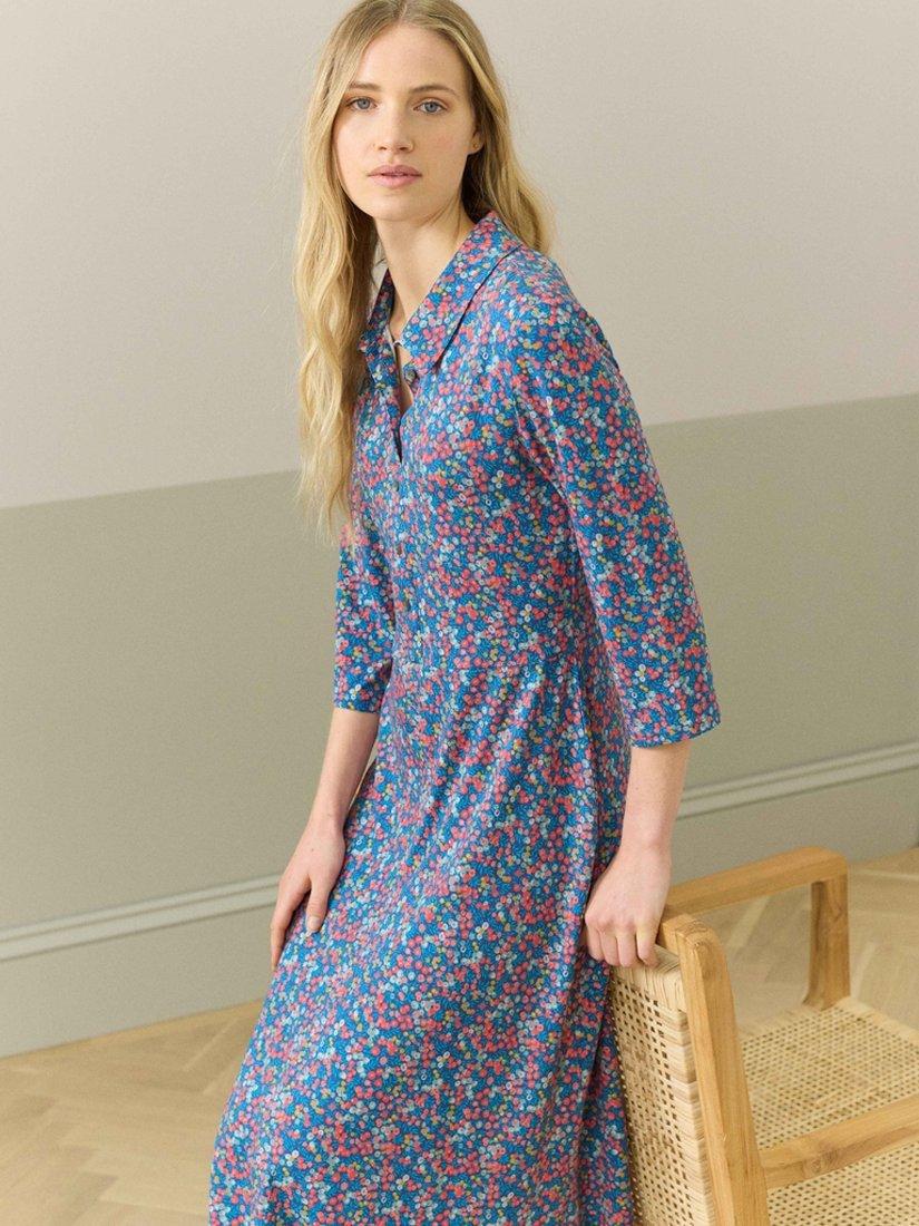 Product image 3 of 5, which shows Brora Liberty Jersey Shirt Dress, Cobalt/Multi, 6