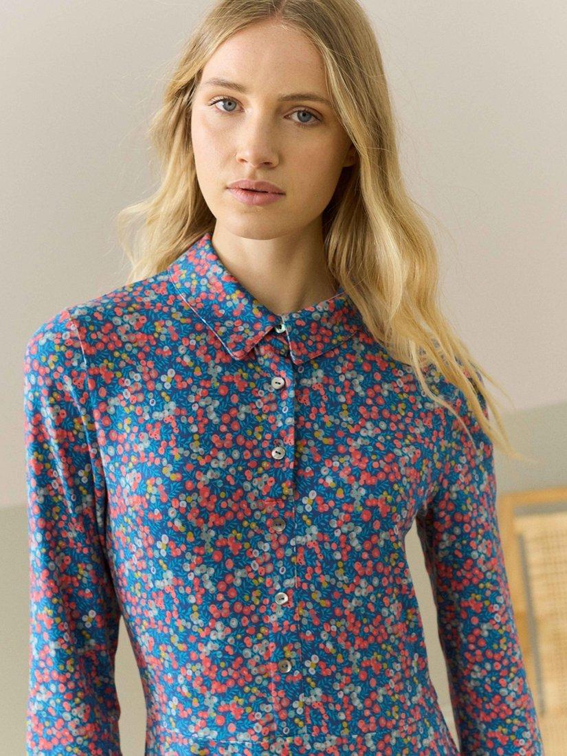 Product image 4 of 5, which shows Brora Liberty Jersey Shirt Dress, Cobalt/Multi, 6