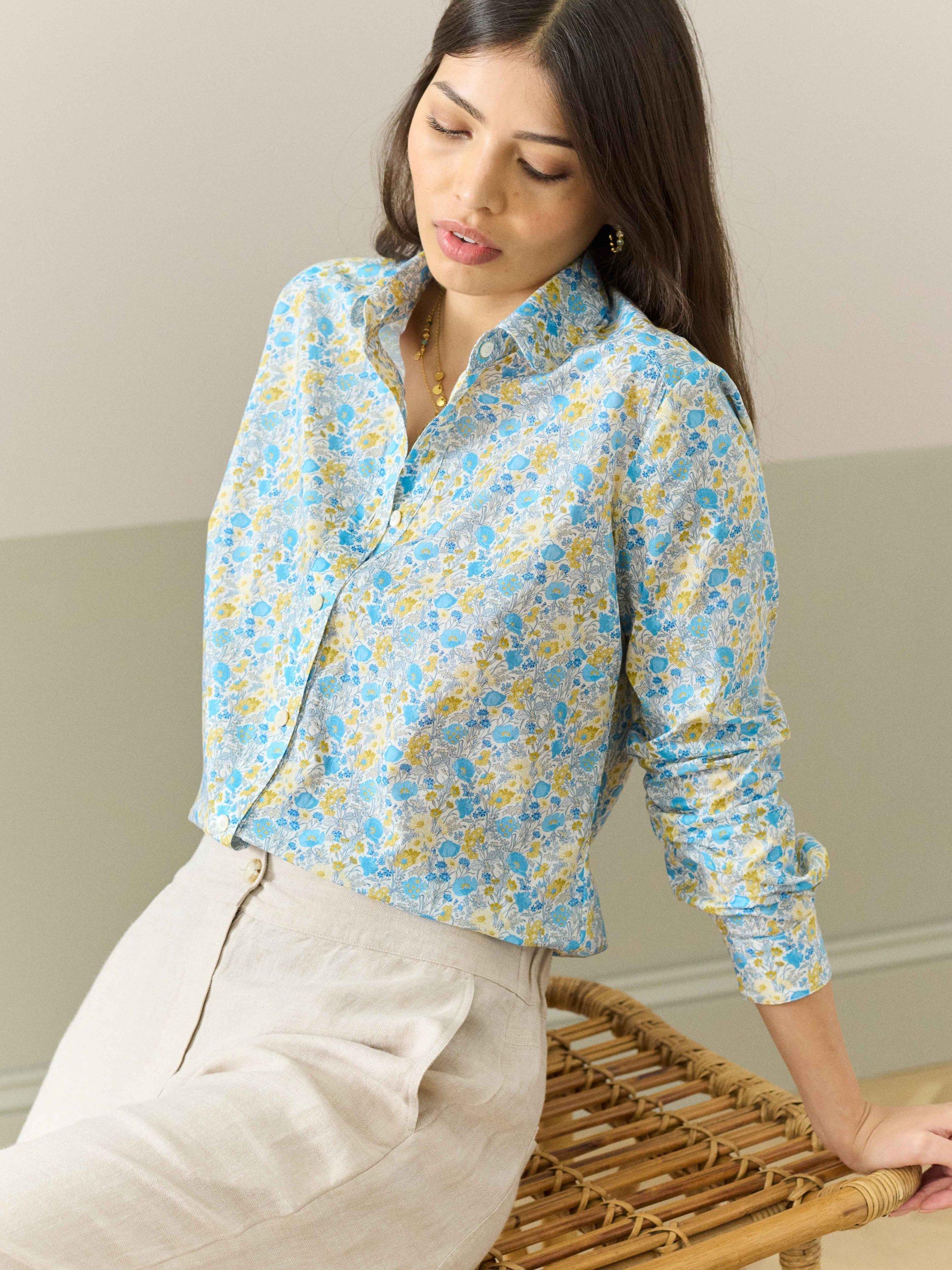 Brora Liberty Pure Organic Tana Lawn Cotton Shirt, Periwinkle/Multi