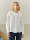 Brora Frill Collar Pure Organic Cotton Dobby Top, White