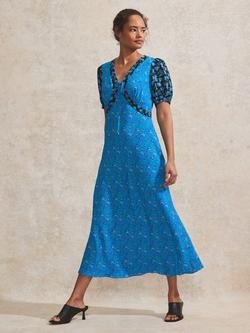 Ro&Zo Mixed Floral Ditsy Midi Dress, Blue, Blue