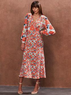 Ro&Zo Poppy Ditsy Print Tie Back Tea Dress, Blue, Blue