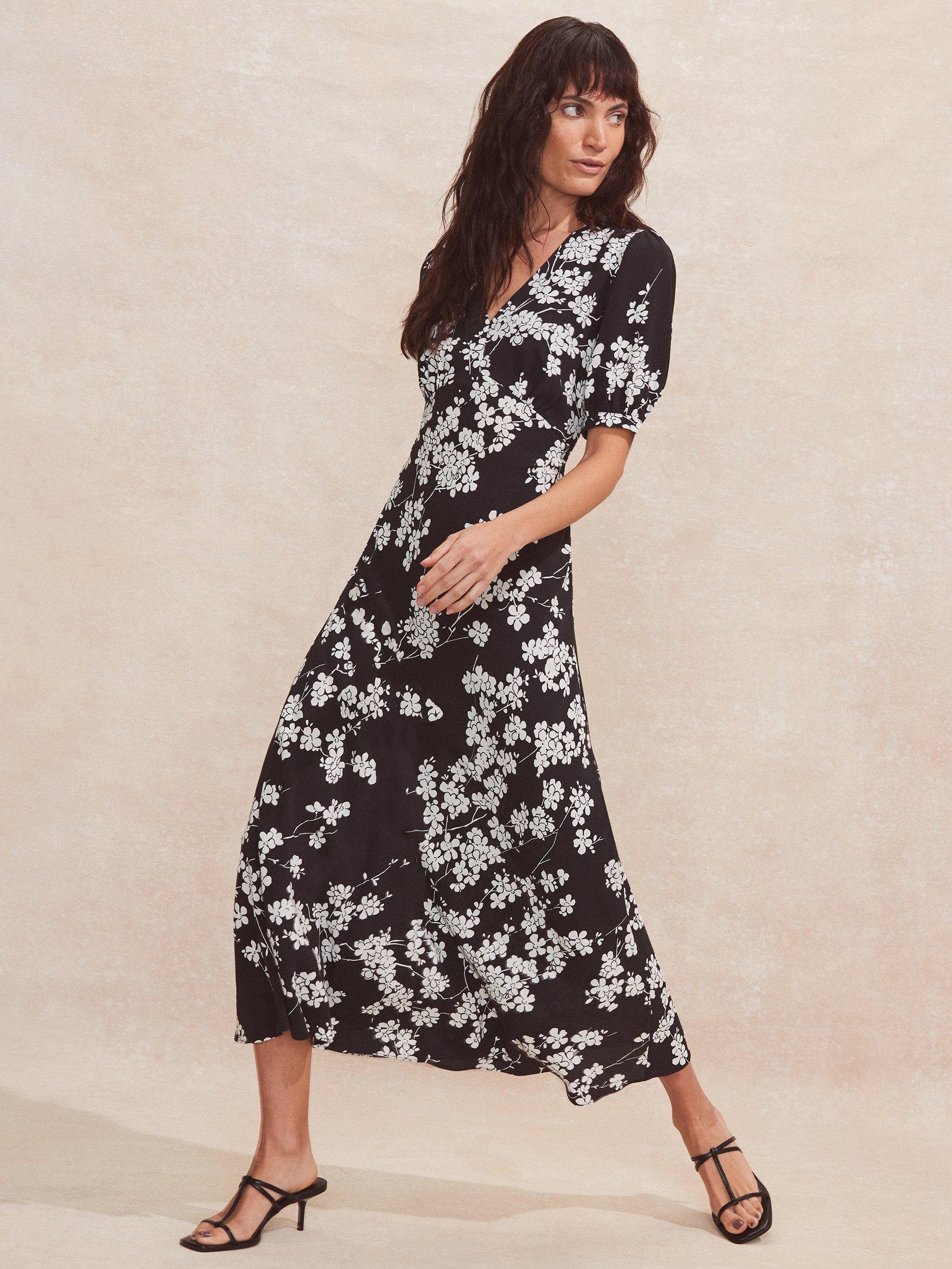Product image 2 of 4, which shows Ro&Zo Monochrome Ditsy Wrap Back Dress, Black/White, 10