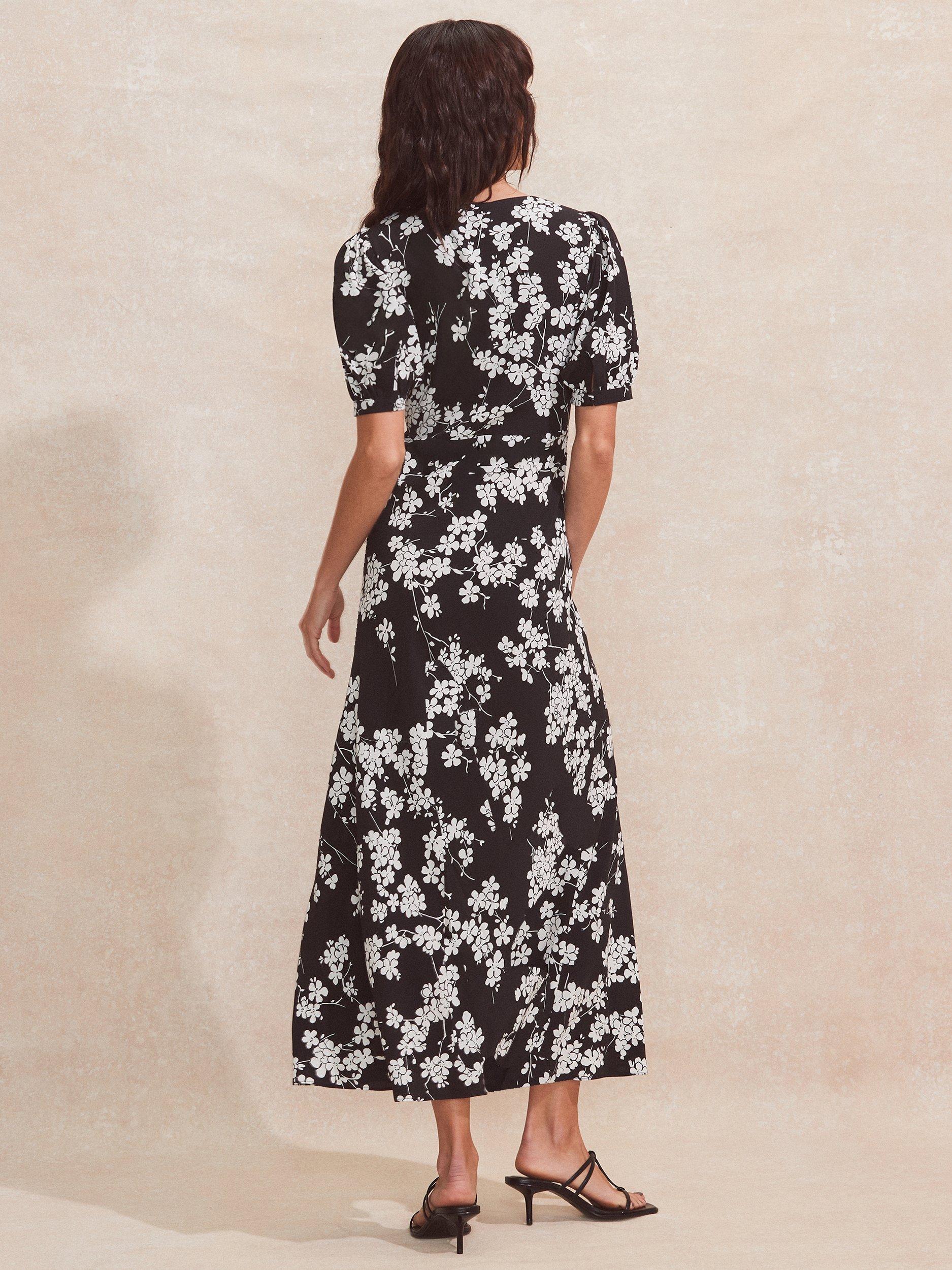 Product image 4 of 4, which shows Ro&Zo Monochrome Ditsy Wrap Back Dress, Black/White, 10