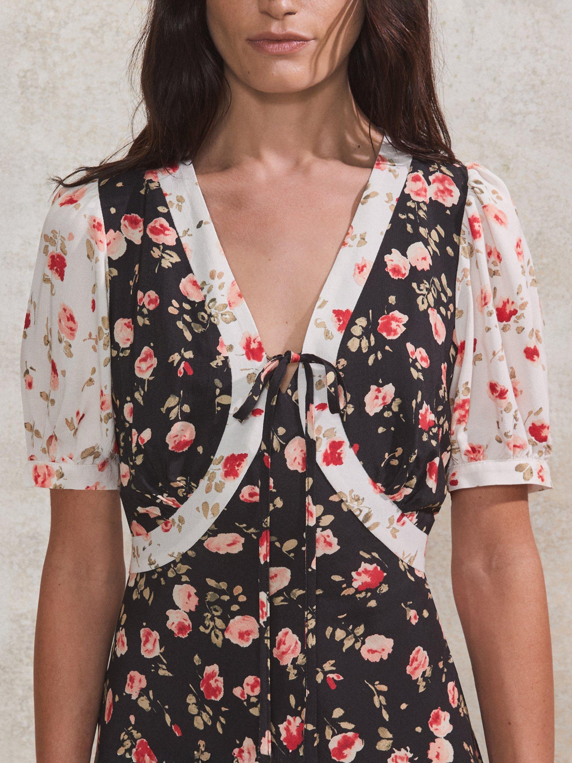 Product image 3 of 4, which shows Ro&Zo Petite Mixed Floral Ditsy Midi Dress, Black/Multi, 8