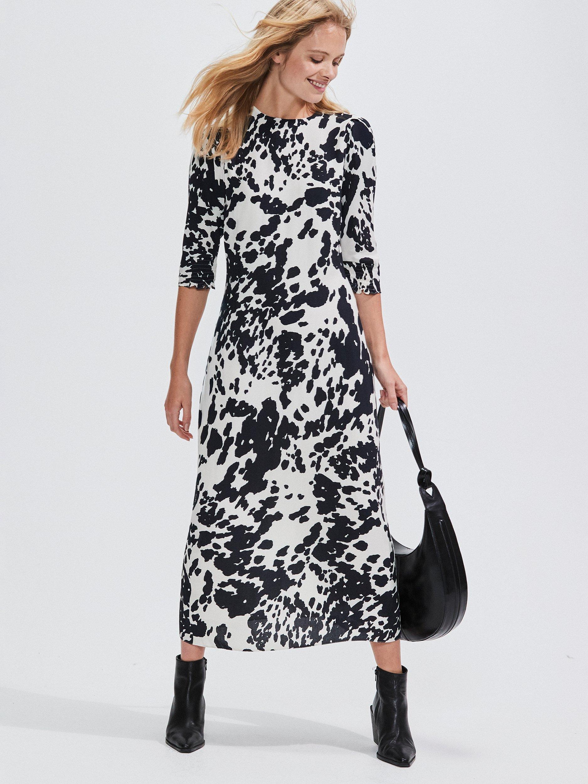 Product image 3 of 4, which shows Ro&Zo Monochrome Abstract Spot Puff Sleeve Dress, Black/White, 6
