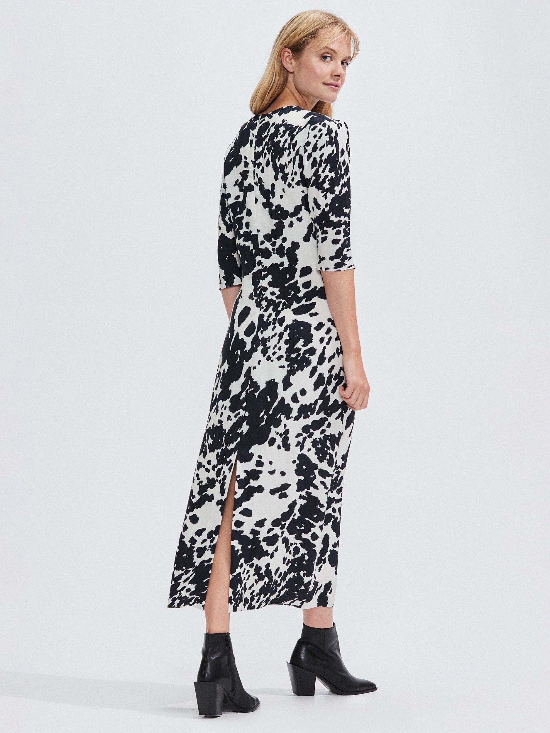 Product image 4 of 4, which shows Ro&Zo Monochrome Abstract Spot Puff Sleeve Dress, Black/White, 6