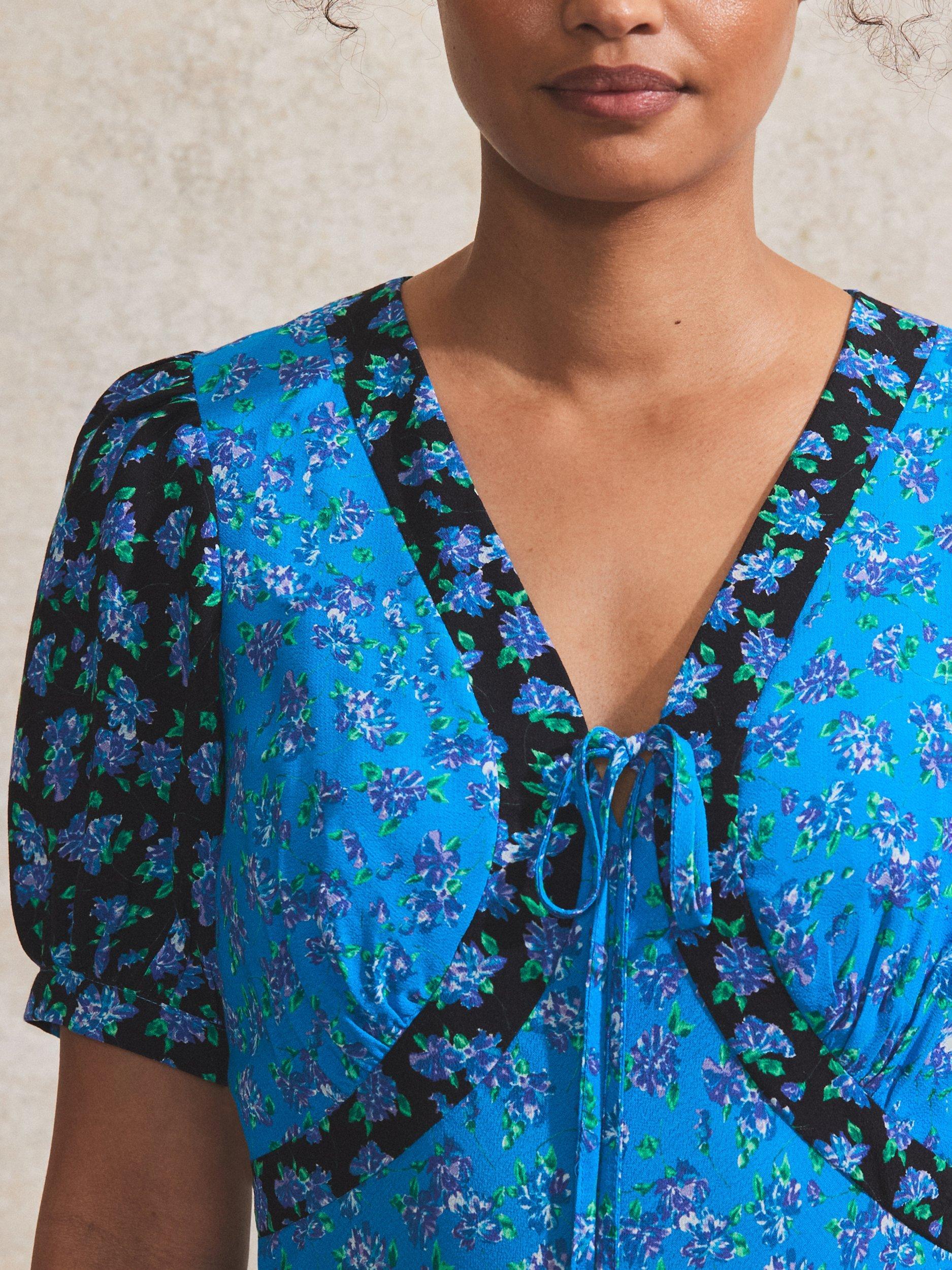 Product image 2 of 3, which shows Ro&Zo Petite Mixed Floral Ditsy Midi Dress, Blue, 8