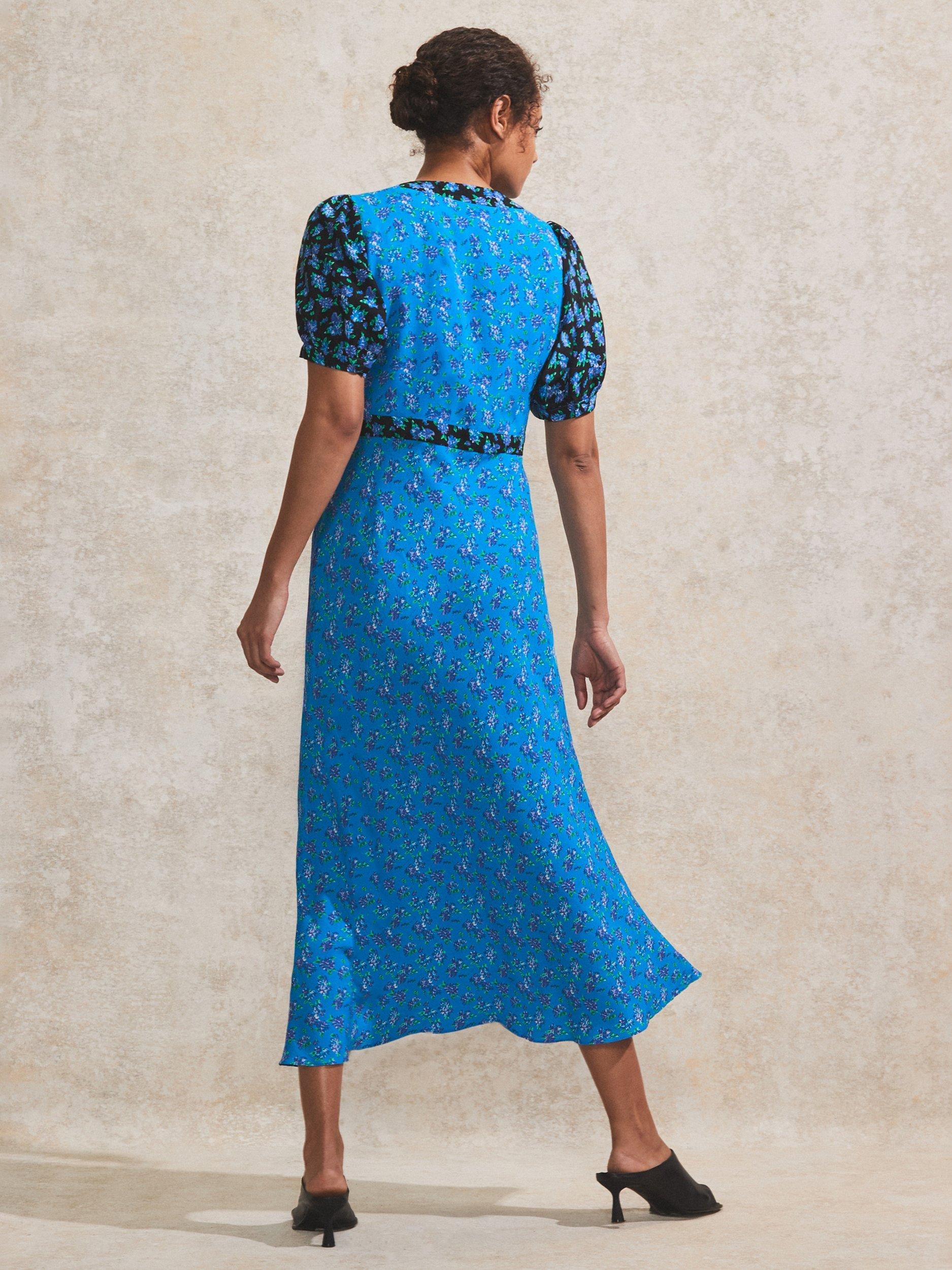 Product image 3 of 3, which shows Ro&Zo Petite Mixed Floral Ditsy Midi Dress, Blue, 8