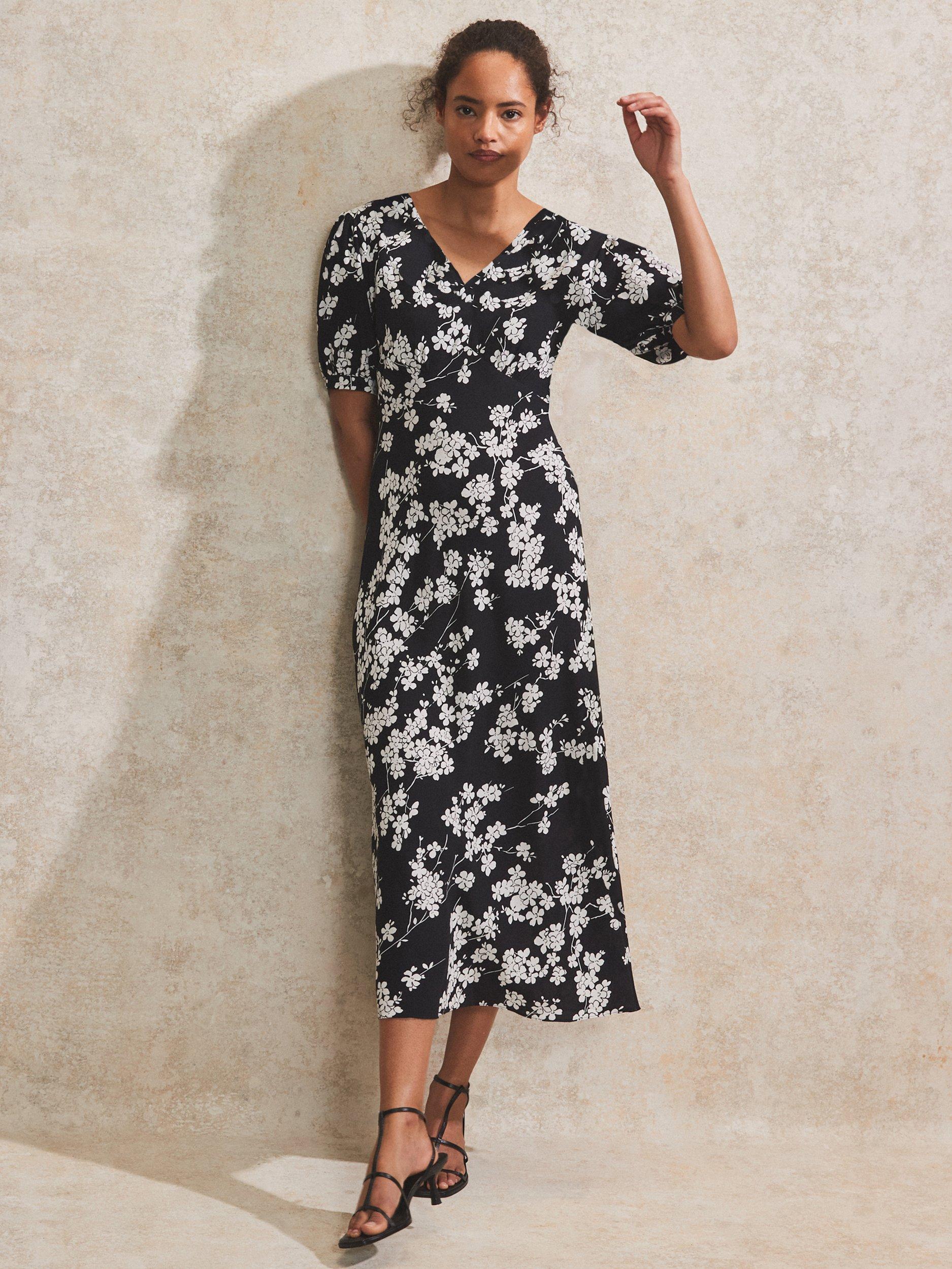 Ro&Zo Petite Monochrome Ditsy Wrap Back Midi Dress, Black/White
