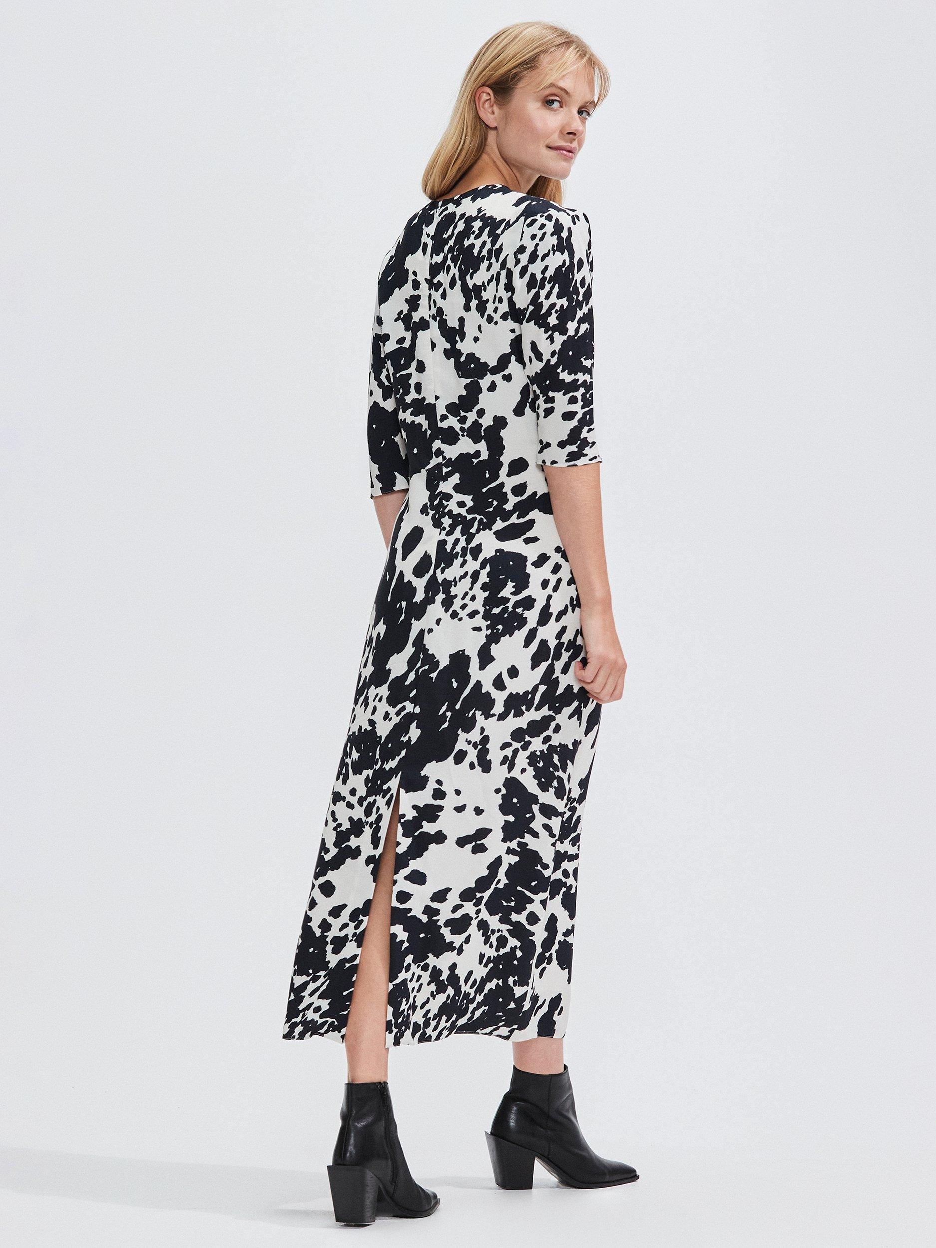 Product image 4 of 4, which shows Ro&Zo Petite Abstract Spot Puff Sleeve Midi Dress, Black/White, 10