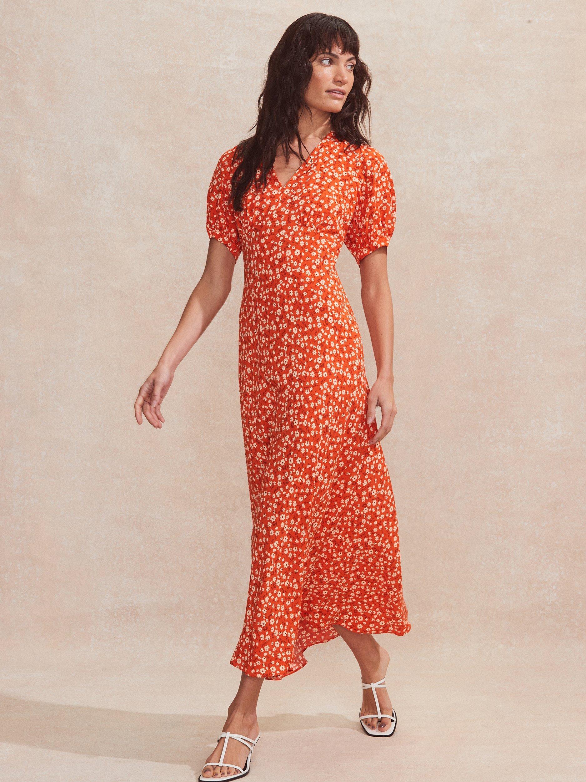 Product image 1 of 3, which shows Ro&Zo Petite Ditsy Wrap Back Midi Dress, Red, 10Pt