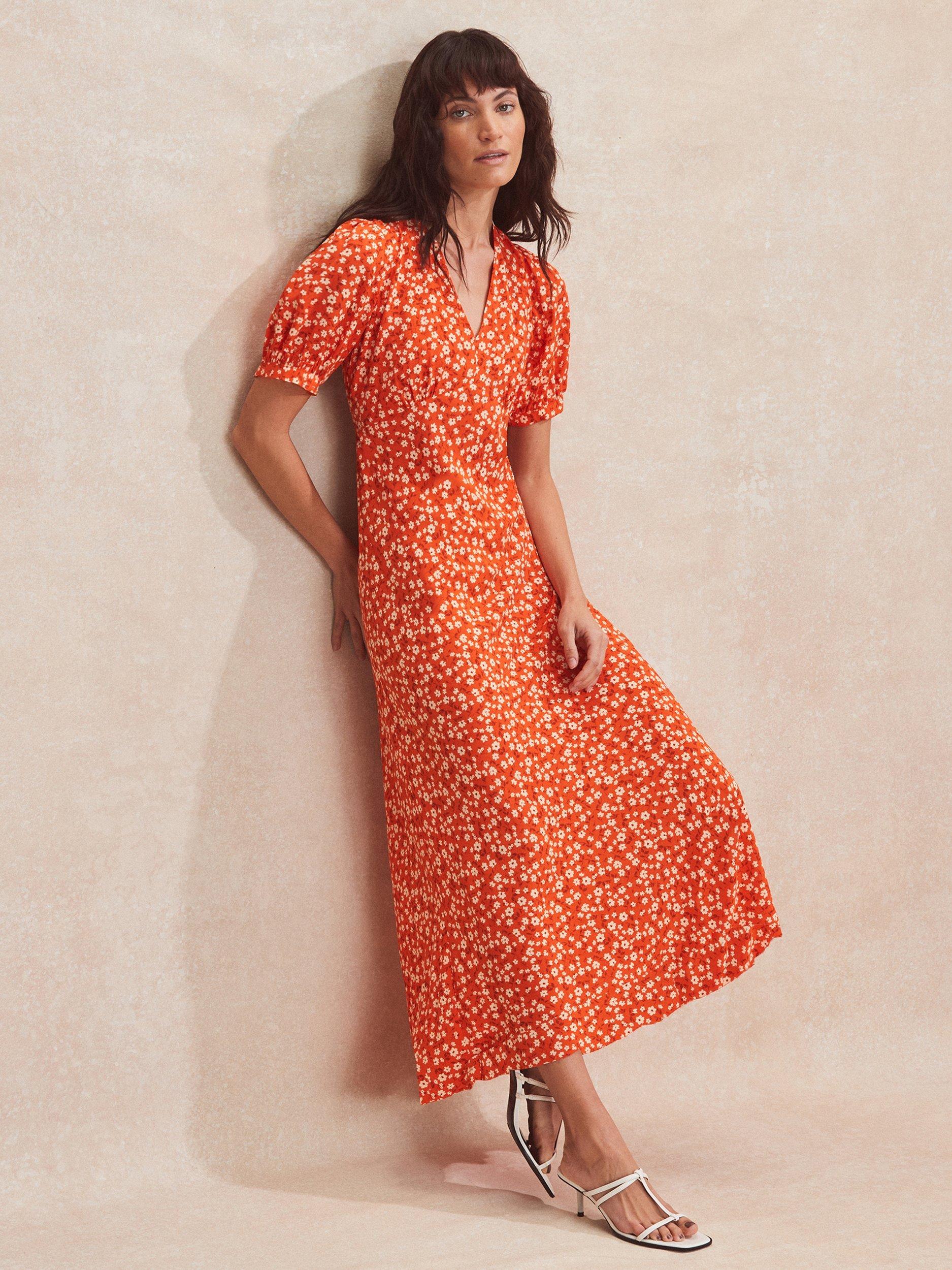 Product image 2 of 3, which shows Ro&Zo Petite Ditsy Wrap Back Midi Dress, Red, 10Pt
