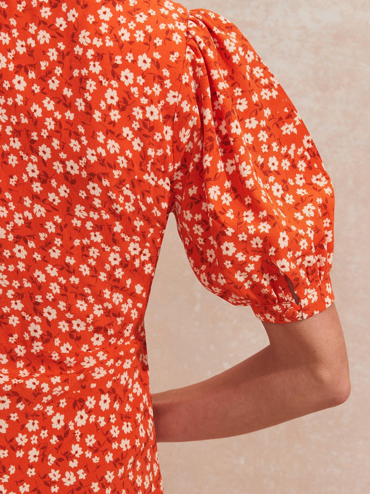 Product image 3 of 3, which shows Ro&Zo Petite Ditsy Wrap Back Midi Dress, Red, 10Pt