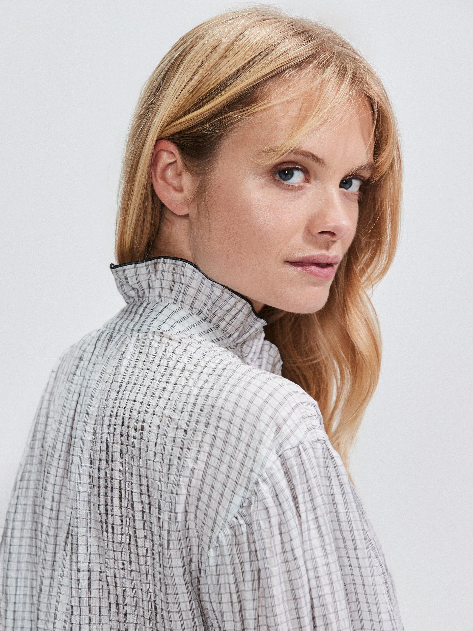 Product image 3 of 4, which shows Ro&Zo Check Print Frill Detail Shirt, White, 10