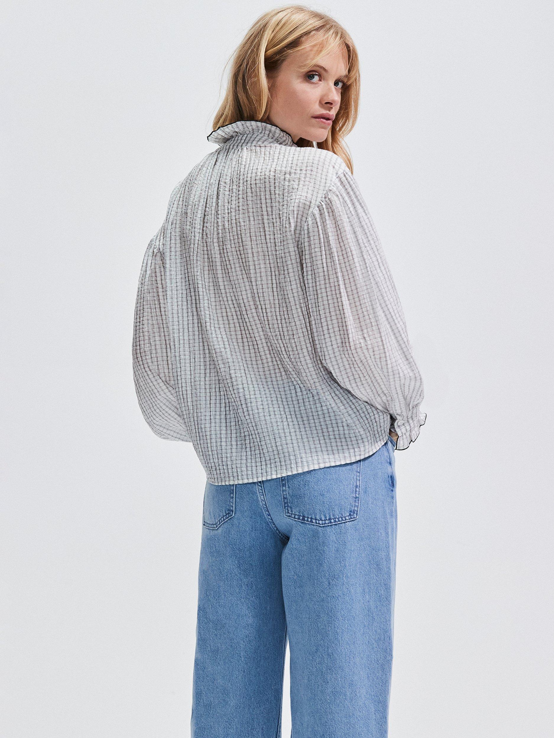 Product image 4 of 4, which shows Ro&Zo Check Print Frill Detail Shirt, White, 10