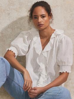 Ro&Zo Dobby Frill Front Top, White, White