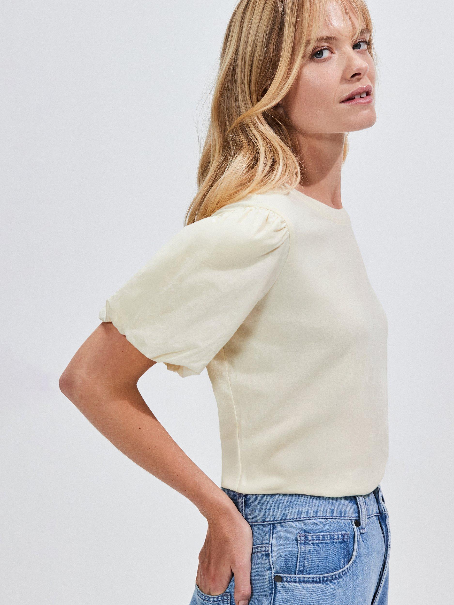 Product image 4 of 4, which shows Ro&Zo Pure Organic Cotton Puff Sleeve T-Shirt, Yellow, XS