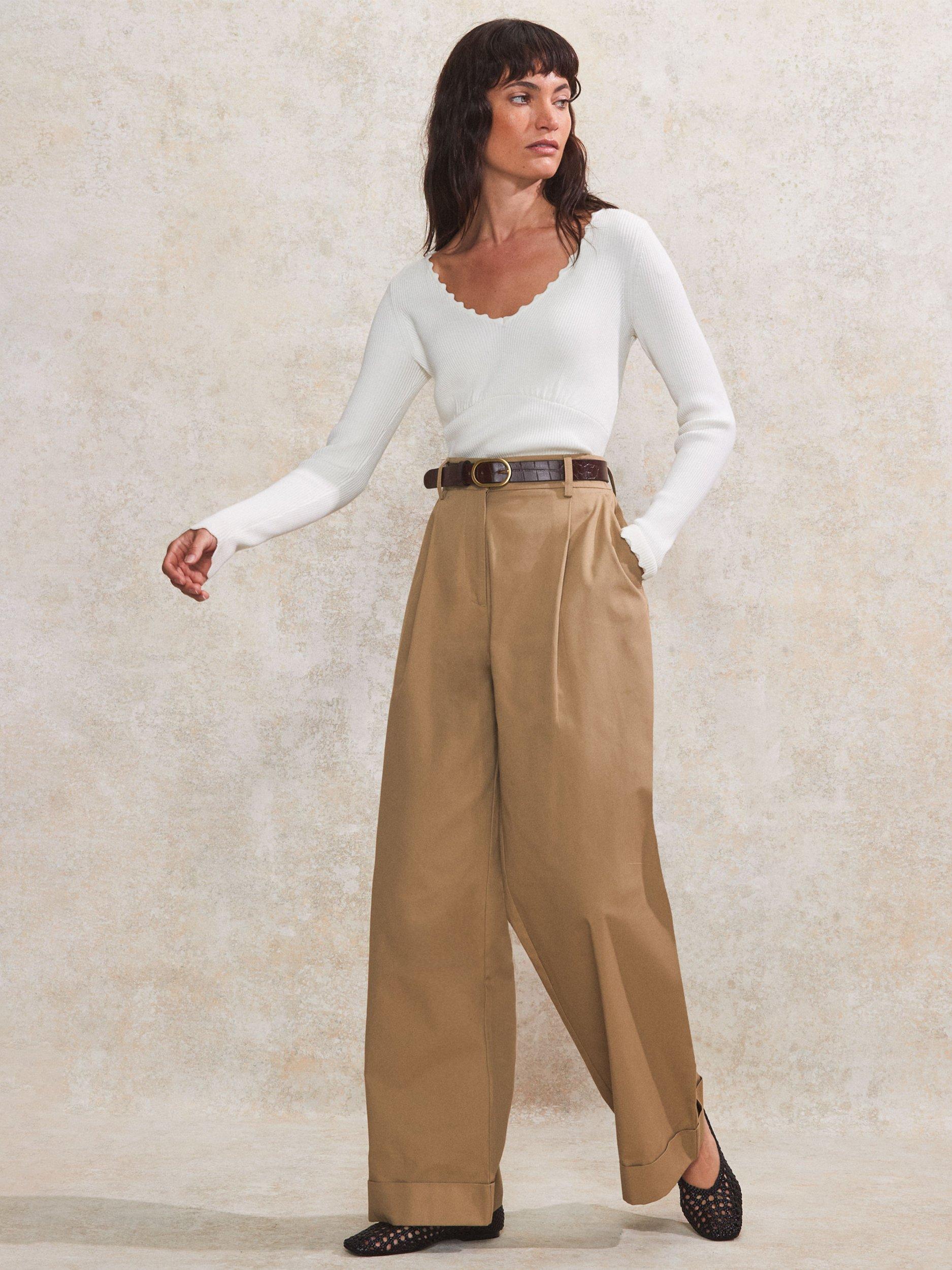 Product image 2 of 4, which shows Ro&Zo Rib Knit Scallop Edge Top, White, XS