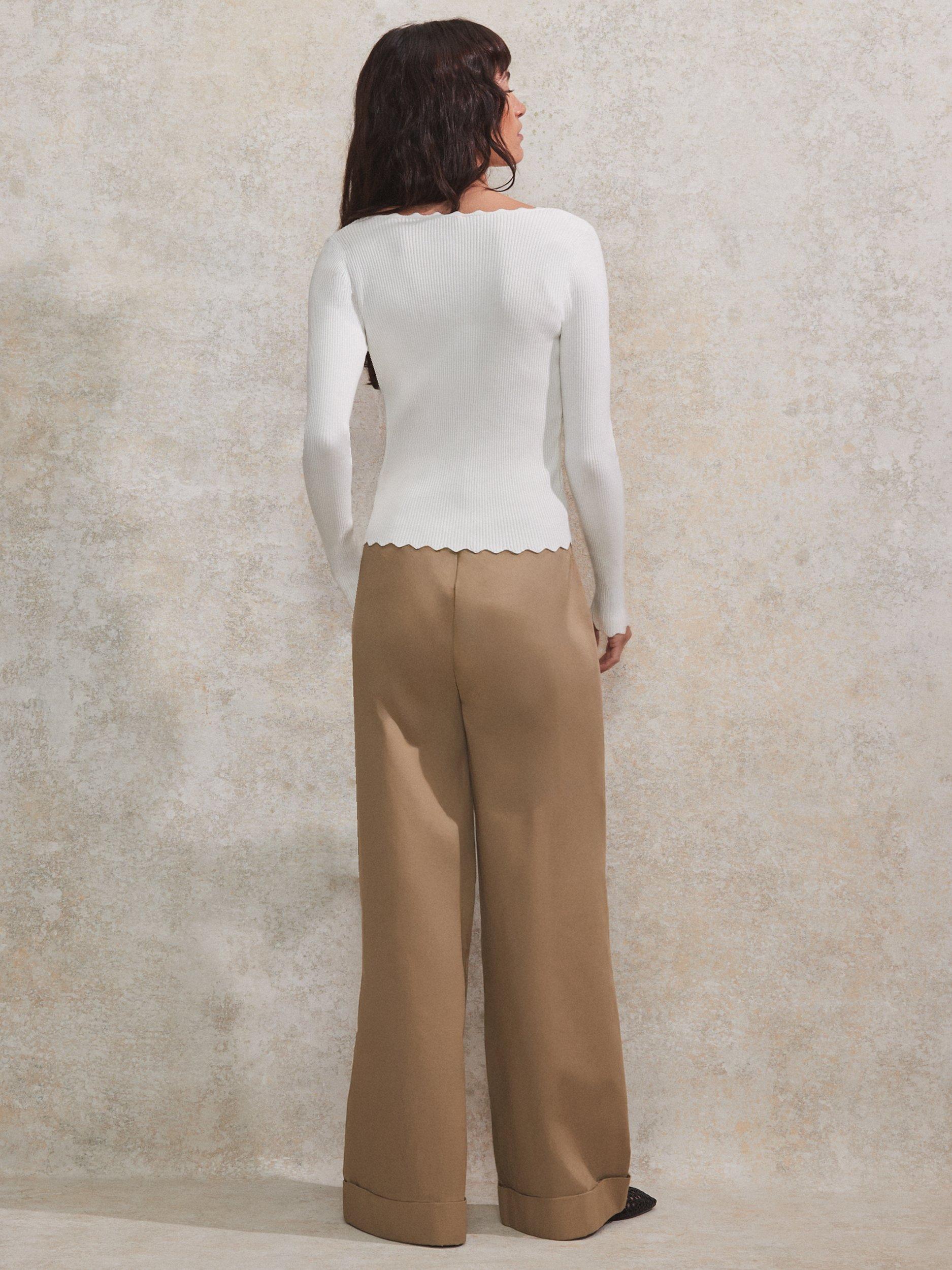 Product image 4 of 4, which shows Ro&Zo Rib Knit Scallop Edge Top, White, XS