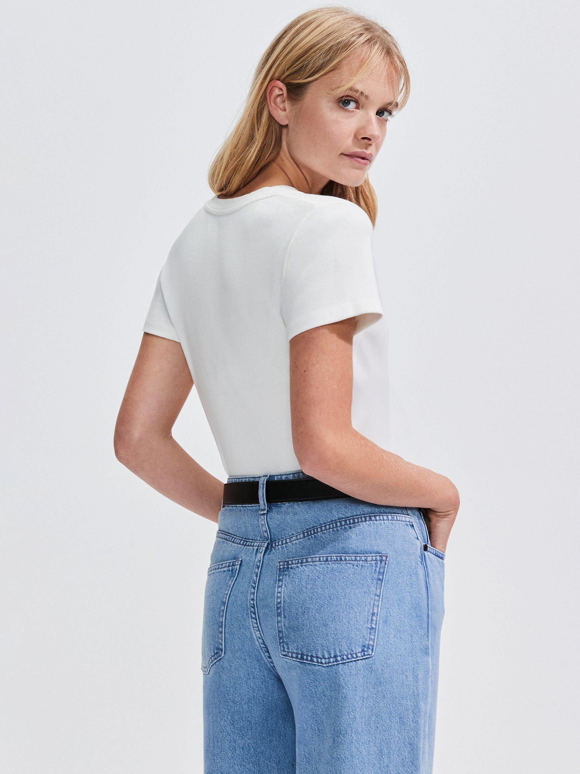 Product image 4 of 4, which shows Ro&Zo Ribbed V-Neck T-Shirt, White, M