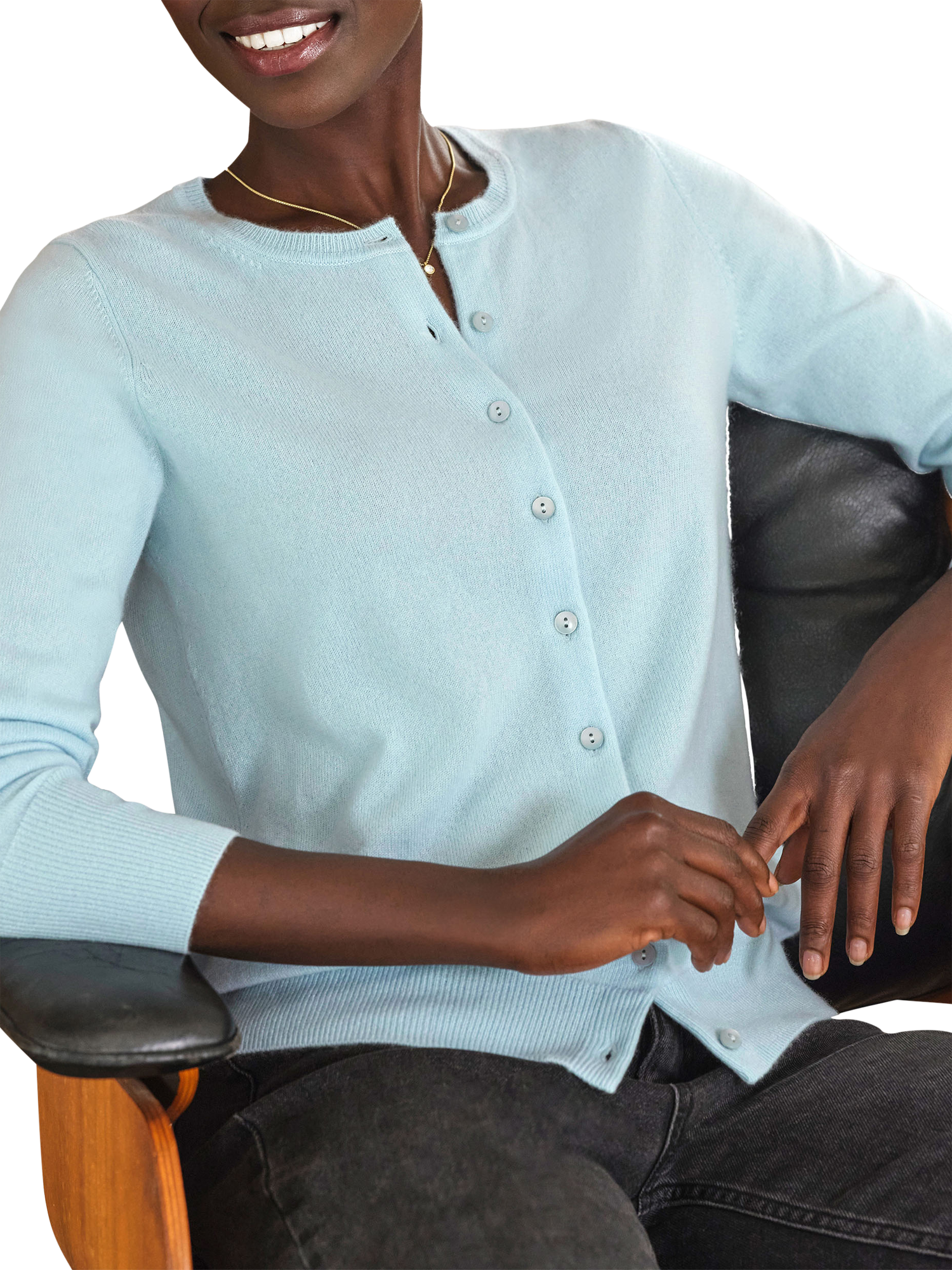 Product image 1 of 3, which shows Pure Collection Crew Neck Pure Cashmere Cardigan, Turquoise, 8