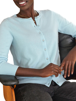 Pure Collection Crew Neck Pure Cashmere Cardigan, Turquoise