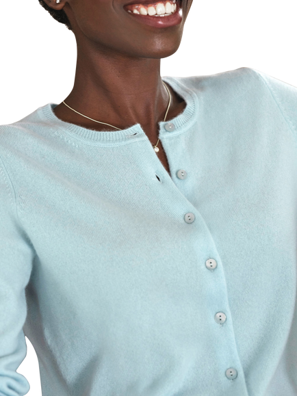 Pure Collection Crew Neck Pure Cashmere Cardigan - view 2, Turquoise