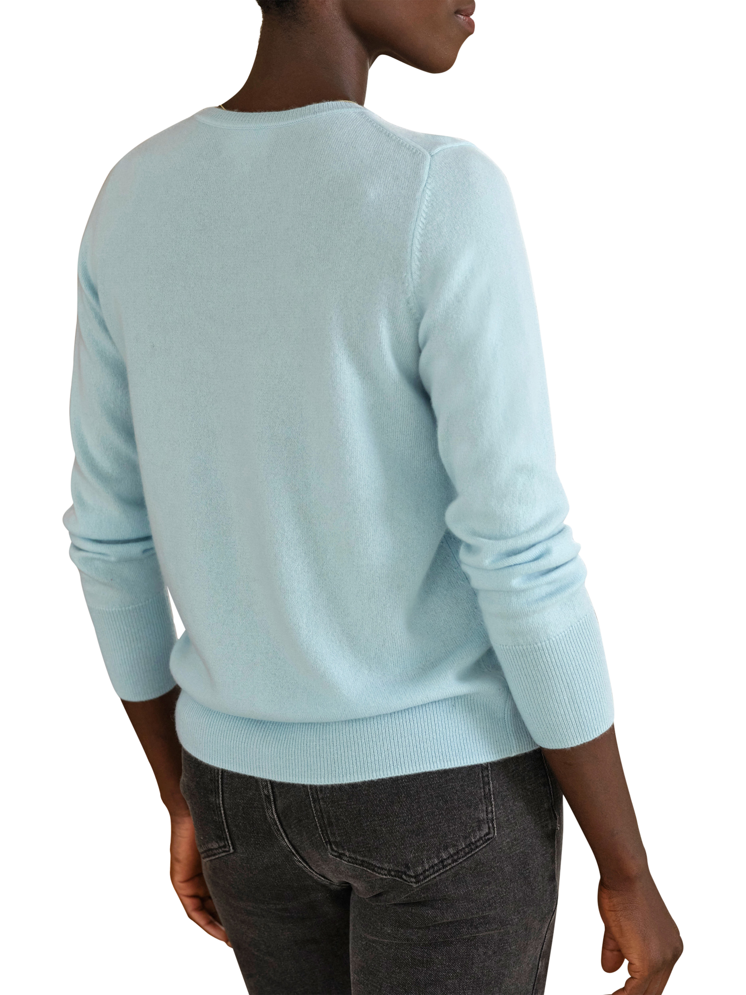 Product image 3 of 3, which shows Pure Collection Crew Neck Pure Cashmere Cardigan, Turquoise, 8