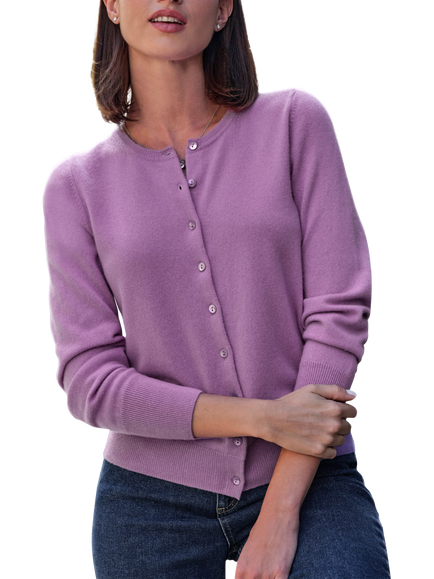 Pure Collection Crew Neck Pure Cashmere Cardigan, Purple