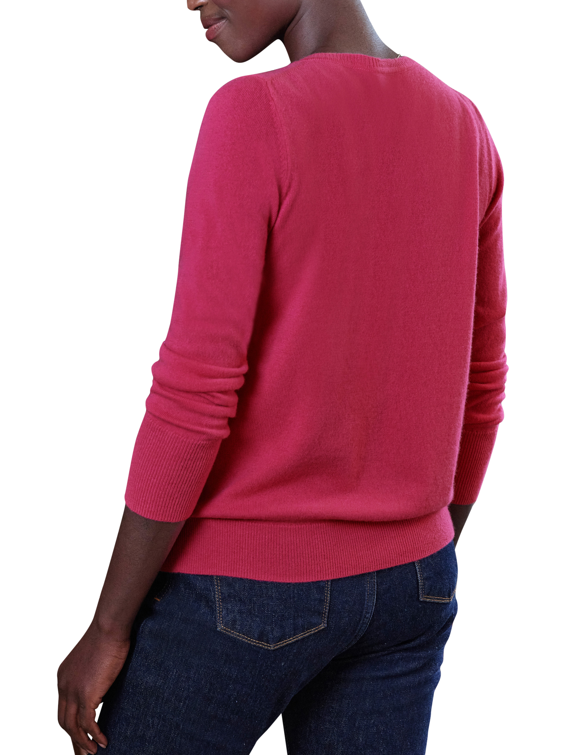 Product image 2 of 3, which shows Pure Collection Crew Neck Pure Cashmere Cardigan, Deep Azalea, 8