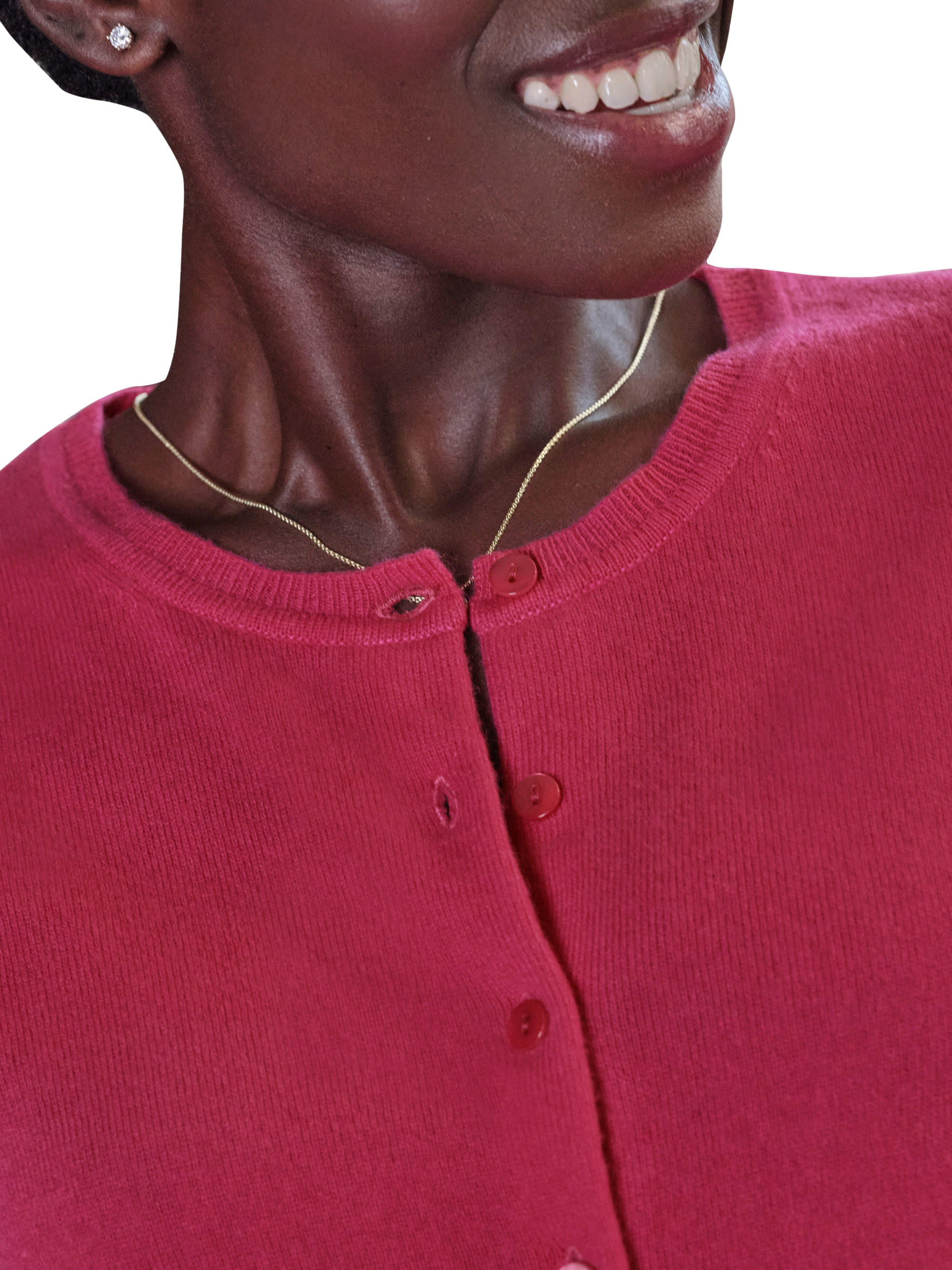 Product image 3 of 3, which shows Pure Collection Crew Neck Pure Cashmere Cardigan, Deep Azalea, 8