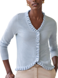 Pure Collection Cashmere Ruffle Cardigan, Light Blue