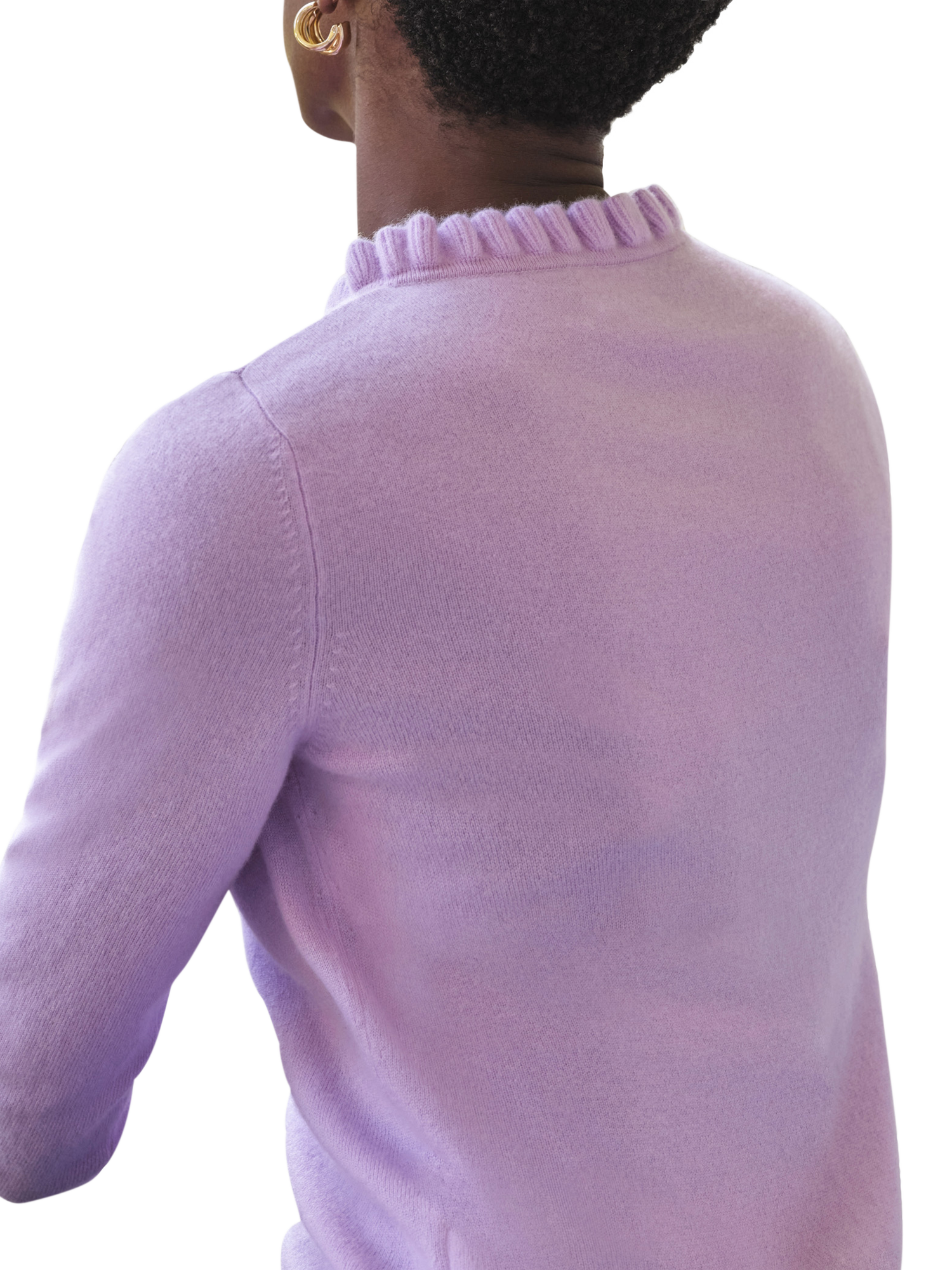 Product image 3 of 3, which shows Pure Collection Cashmere Ruffle Cardigan, Lilac Purple, 8