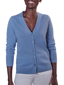 Pure Collection V-Neck Cashmere Cardigan, Blue