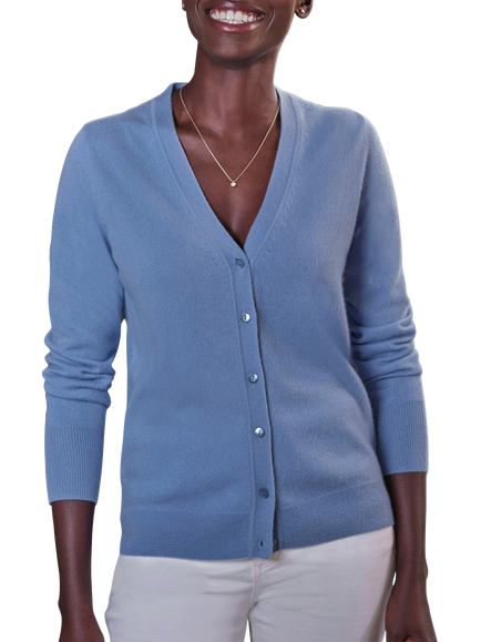 Pure Collection V-Neck Cashmere Cardigan, Blue