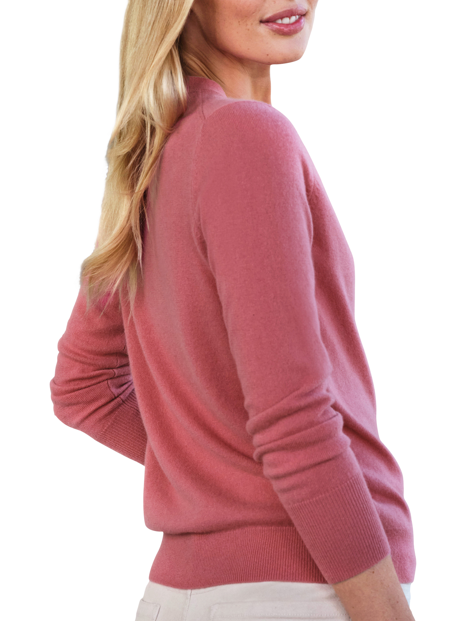 Product image 3 of 3, which shows Pure Collection V-Neck Cashmere Cardigan, Pink, 8