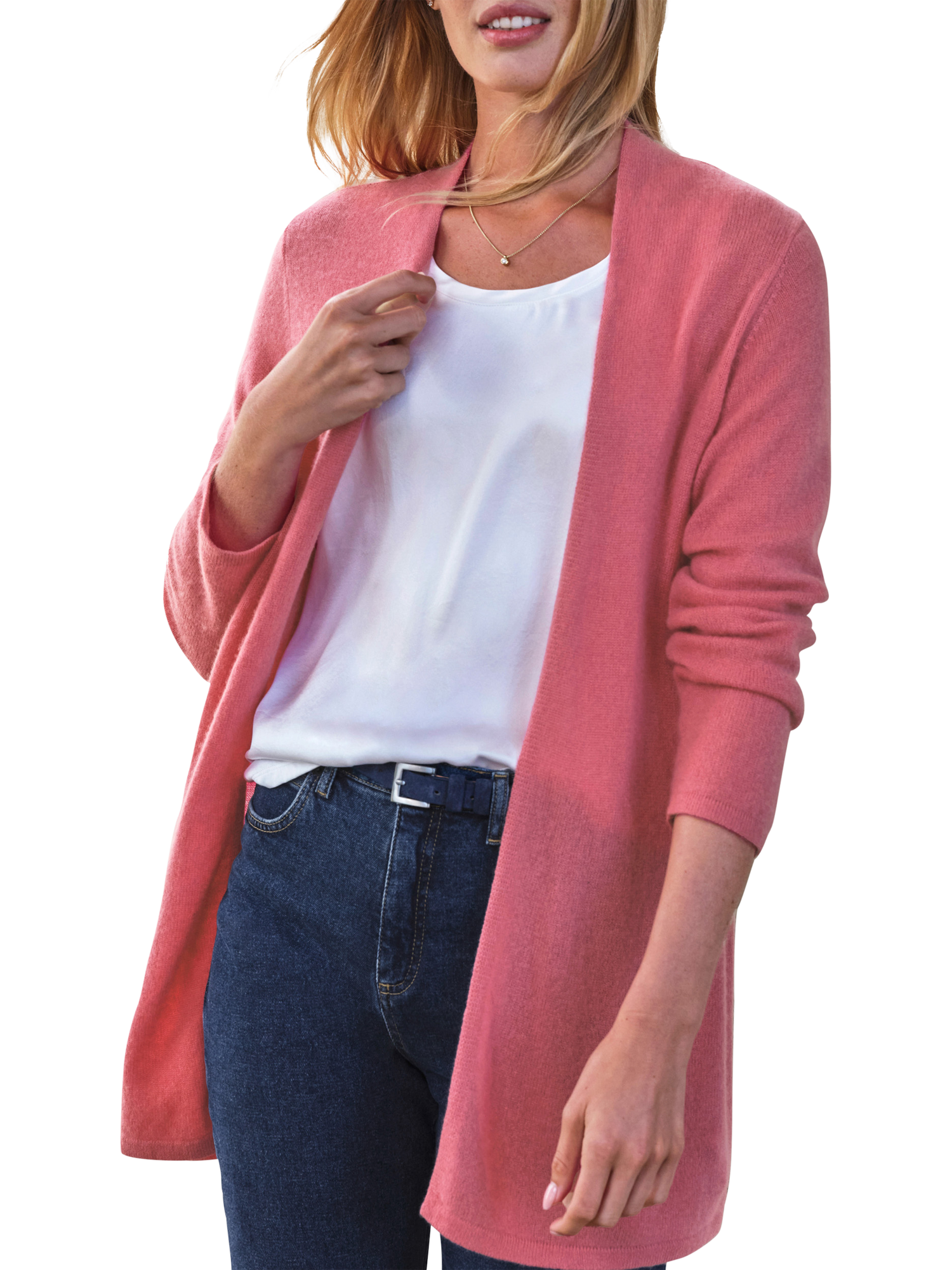 Product image 1 of 3, which shows Pure Collection Gassato Swing Pure Cashmere Cardigan, Tea Rose, S