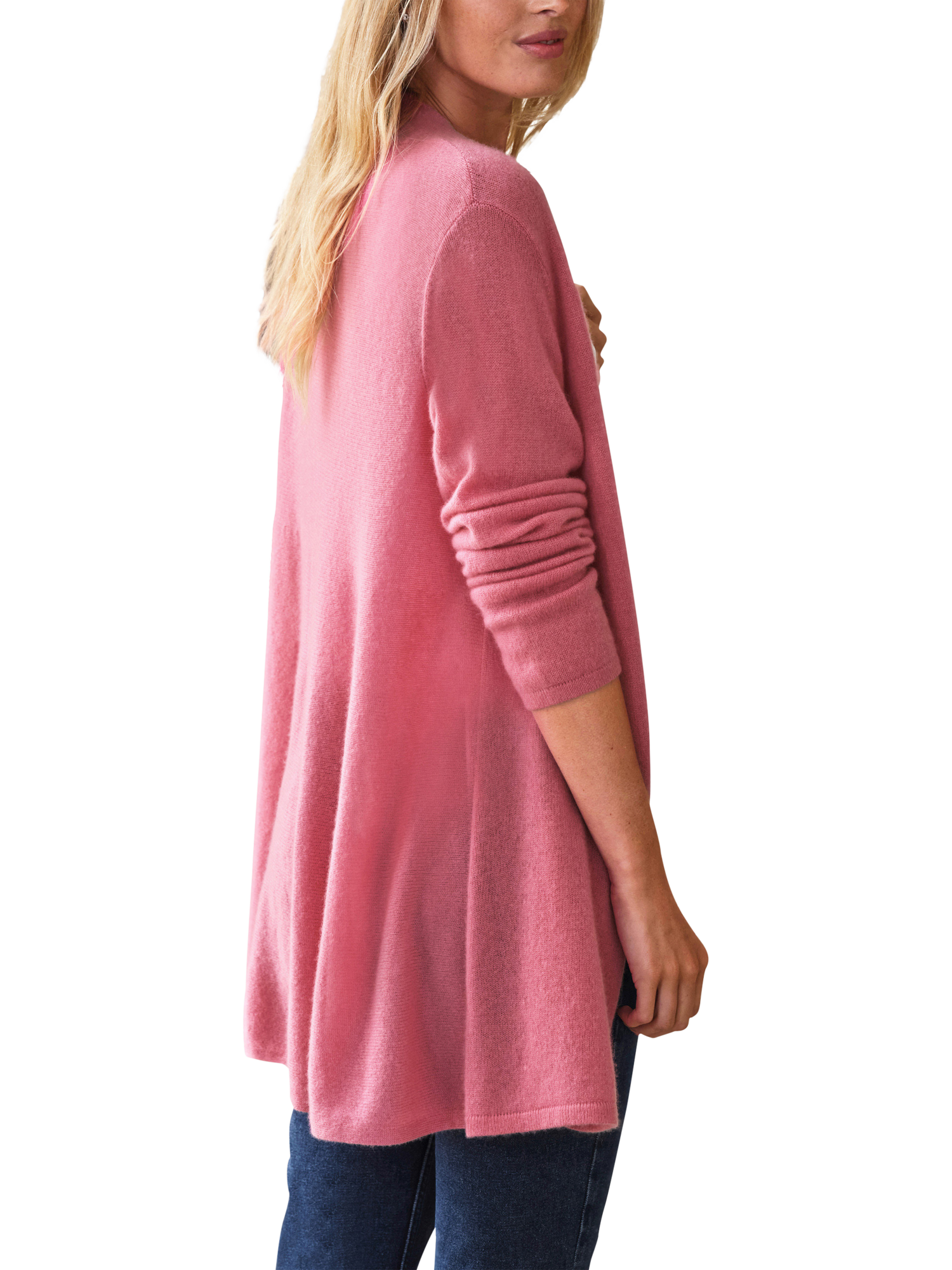 Product image 2 of 3, which shows Pure Collection Gassato Swing Pure Cashmere Cardigan, Tea Rose, S